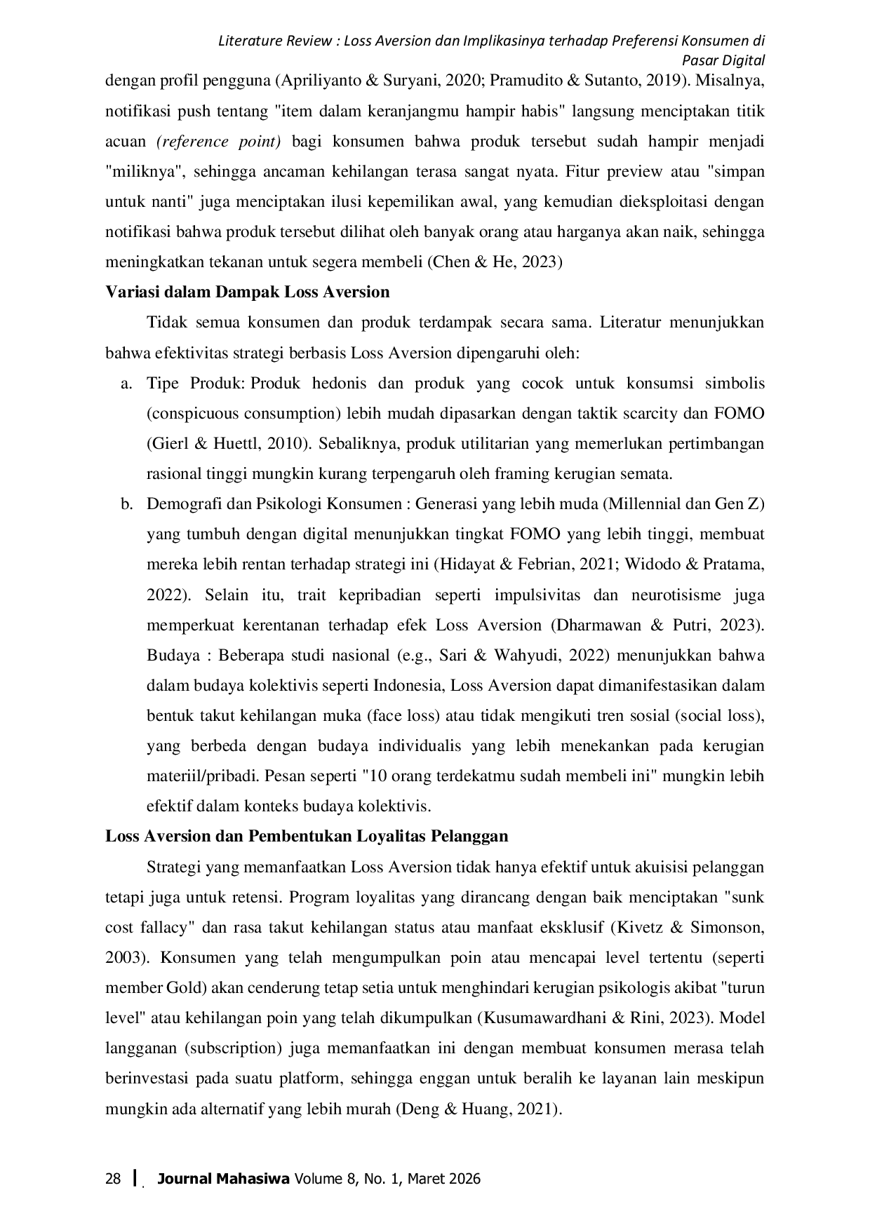 JURIS Literature Review Loss Aversion dan Implikasinya terhadap Preferensi Konsumen di Pasar Digital
