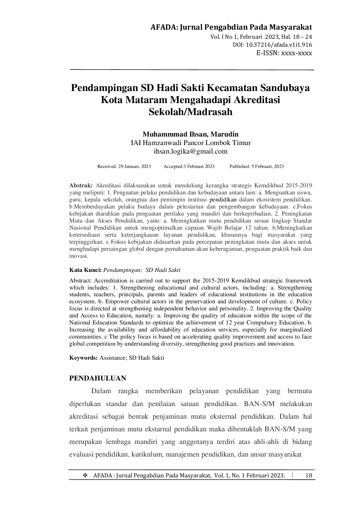 JURIS Pendampingan SD Hadi Sakti Kecamatan Sandubaya Kota Mataram Mengahadapi Akreditasi Sekolah Madrasah