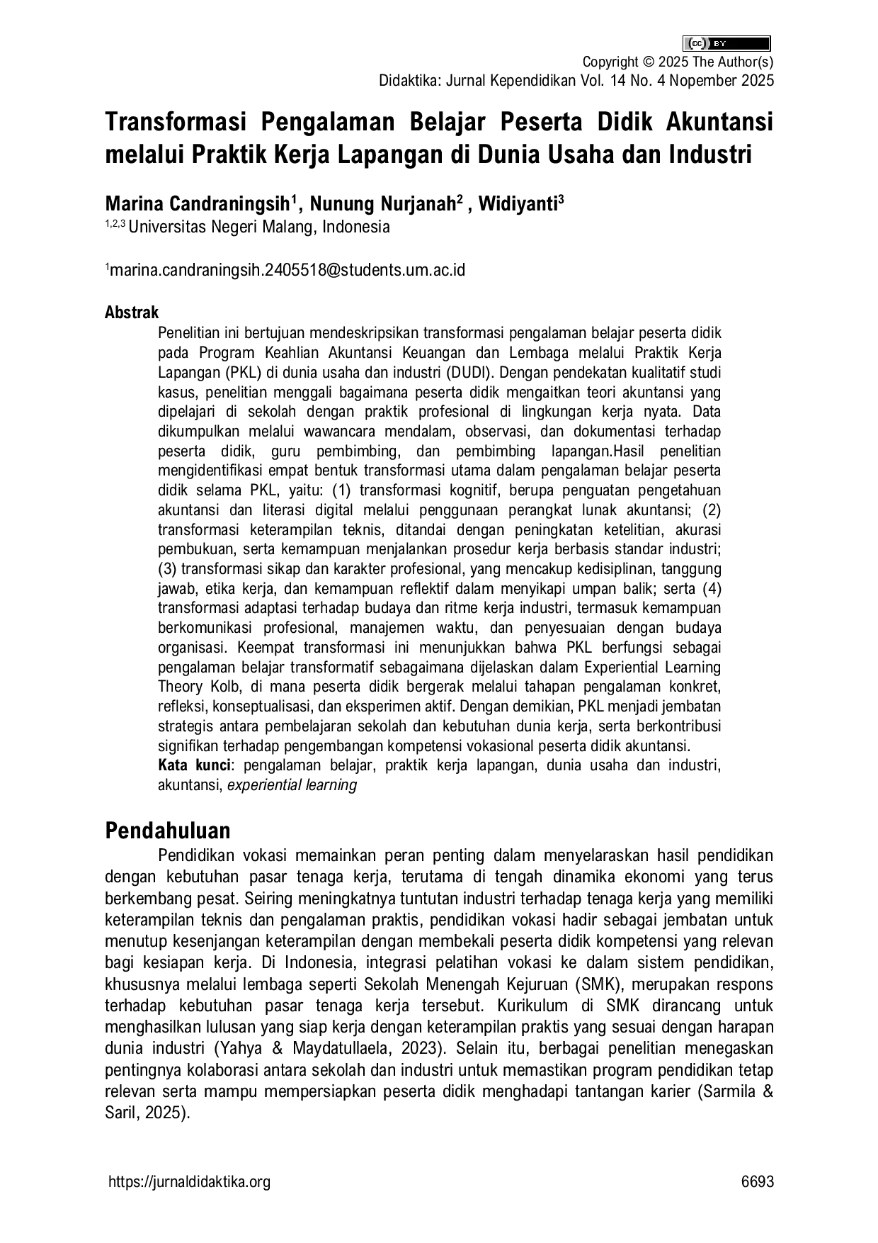 JURIS Transformasi Pengalaman Belajar Peserta Didik Akuntansi melalui Praktik Kerja Lapangan di Dunia Usaha dan Industri