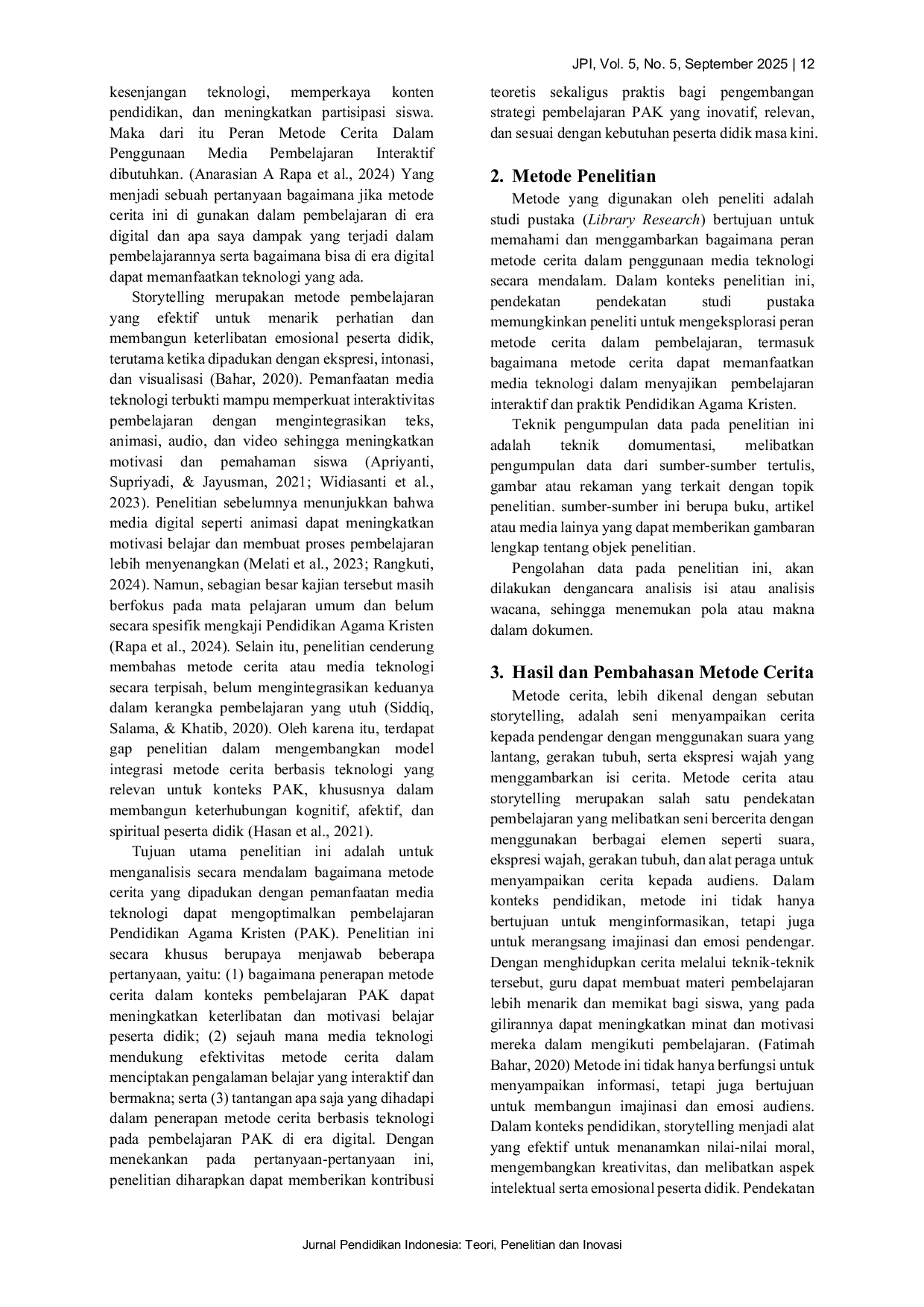 JURIS Mengoptimalkan Pembelajaran Pendidikan Agama Kristen melalui Metode Cerita dan Pemanfaatan Media Teknologi