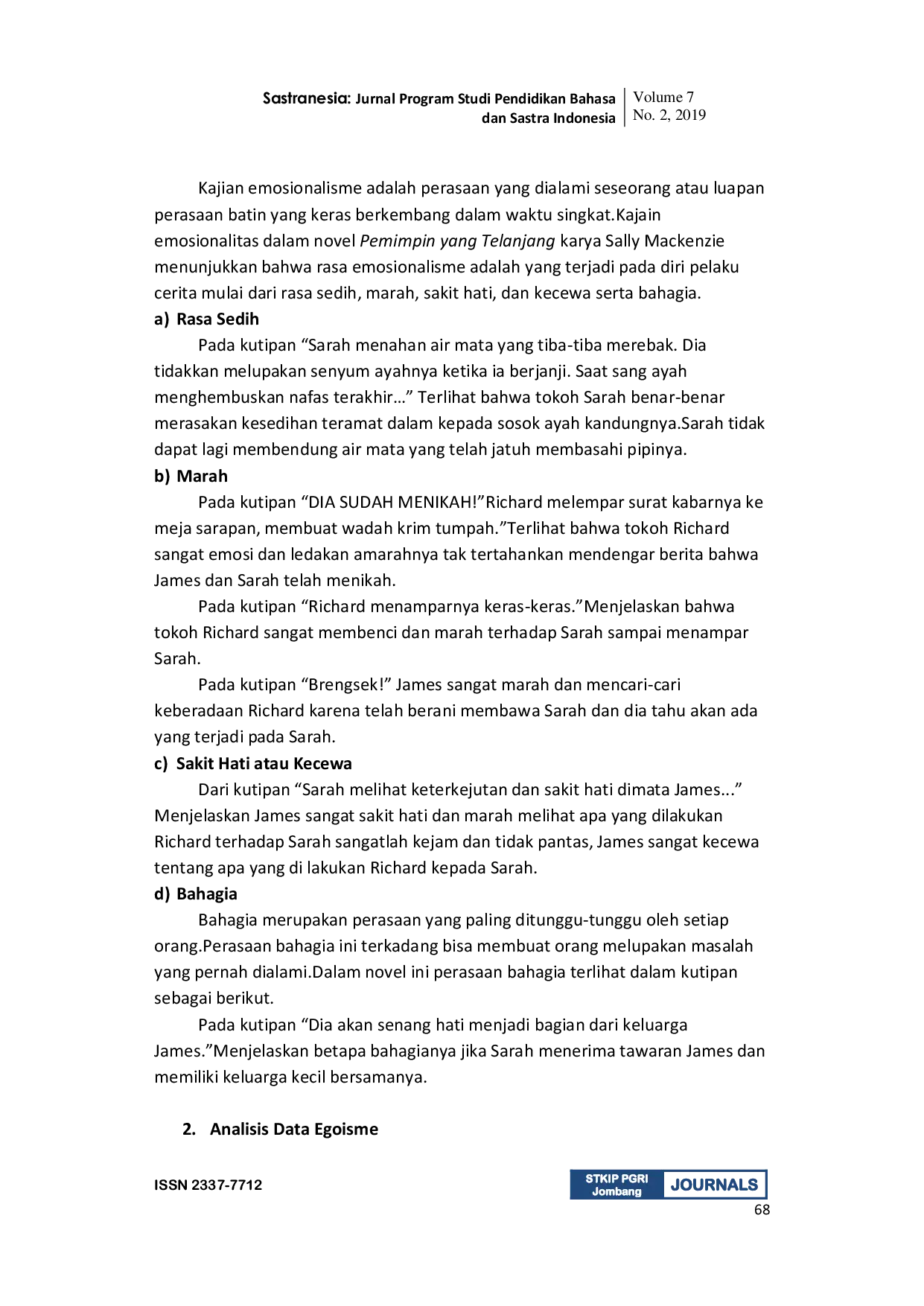 JURIS Kajian Emosionalisme Dan Egoisme Dalam Novel Pemimpin Yang Telanjang Karya Sally Mackenzie