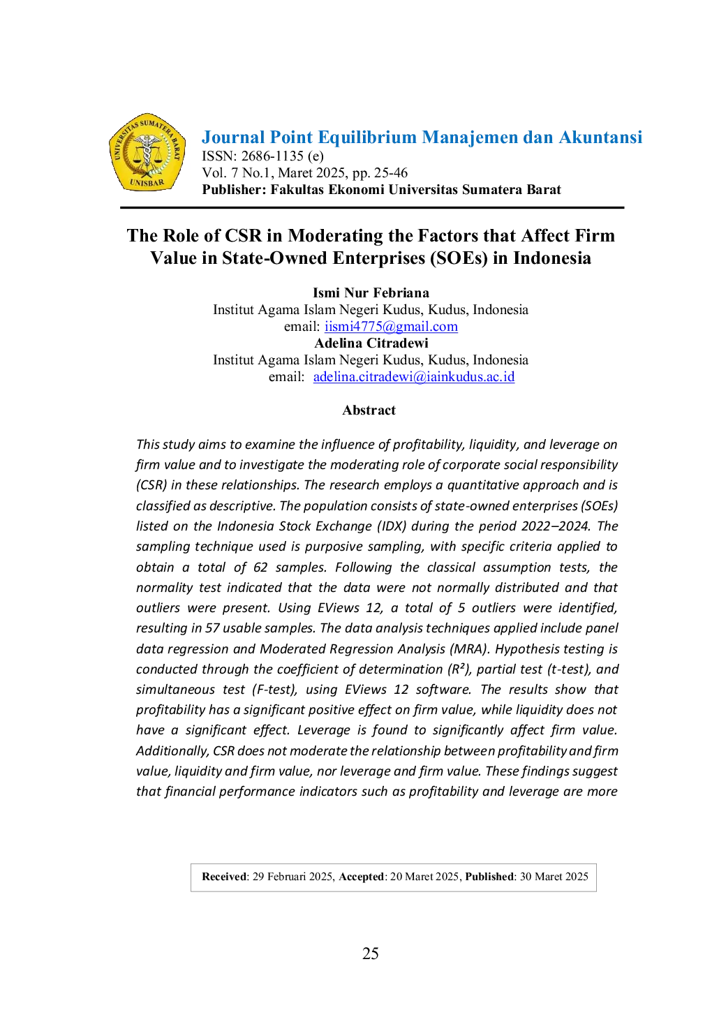 JURIS The Role of CSR in Moderating the Factors that Affect Firm Value in State Owned Enterprises SOEs in Indonesia