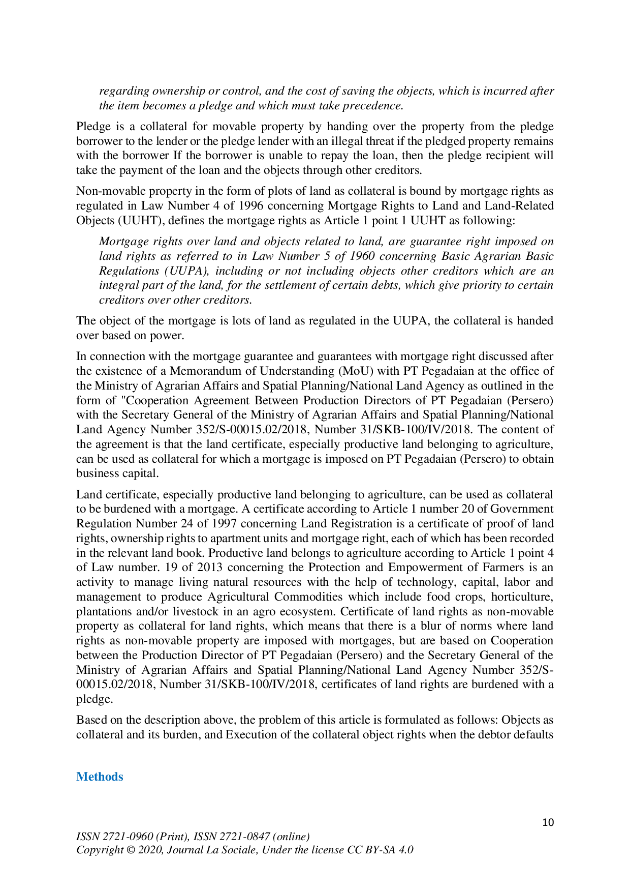 juris Land Rights Execution as a Pledge Object Based on MoU with PT Pegadaian at the Office of Agrarian Affairs Ministry and National Land Agency