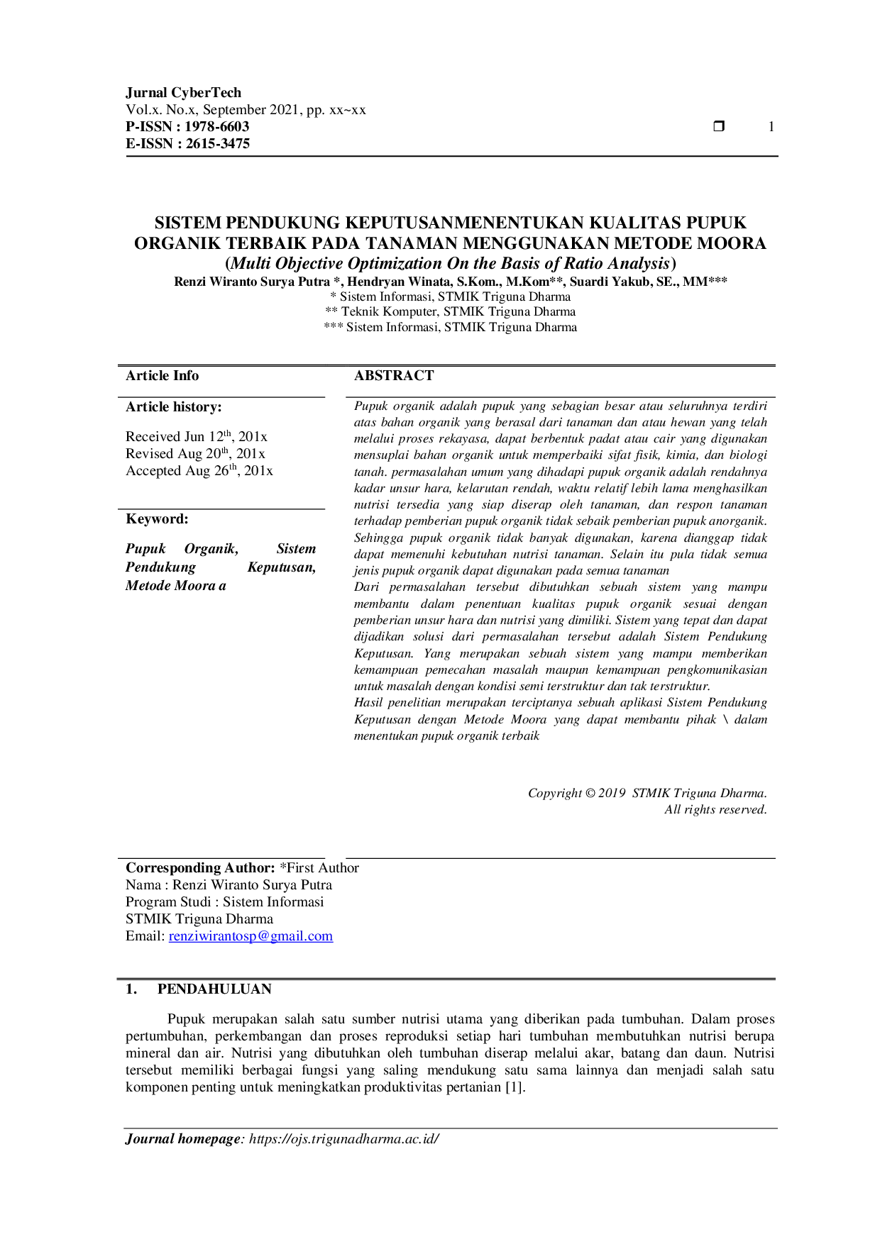 JURIS Sistem Pendukung Keputusan Menentukan Kualitas Pupuk Organik Terbaik Pada Tanaman Menggunakan Metode Moora Multi Objective Optimization On The Basis Of Ratio Analysis