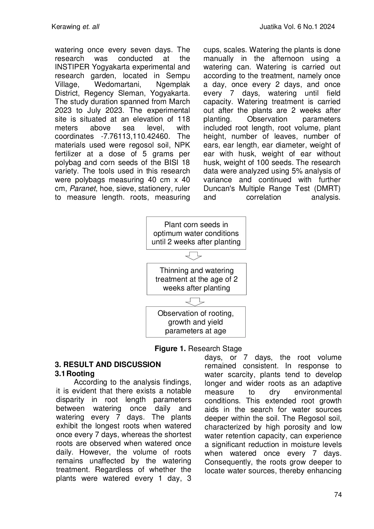 JURIS Properties of Rooting Growth and Yield of Corn Zea mays L at Various Watering Intervals
