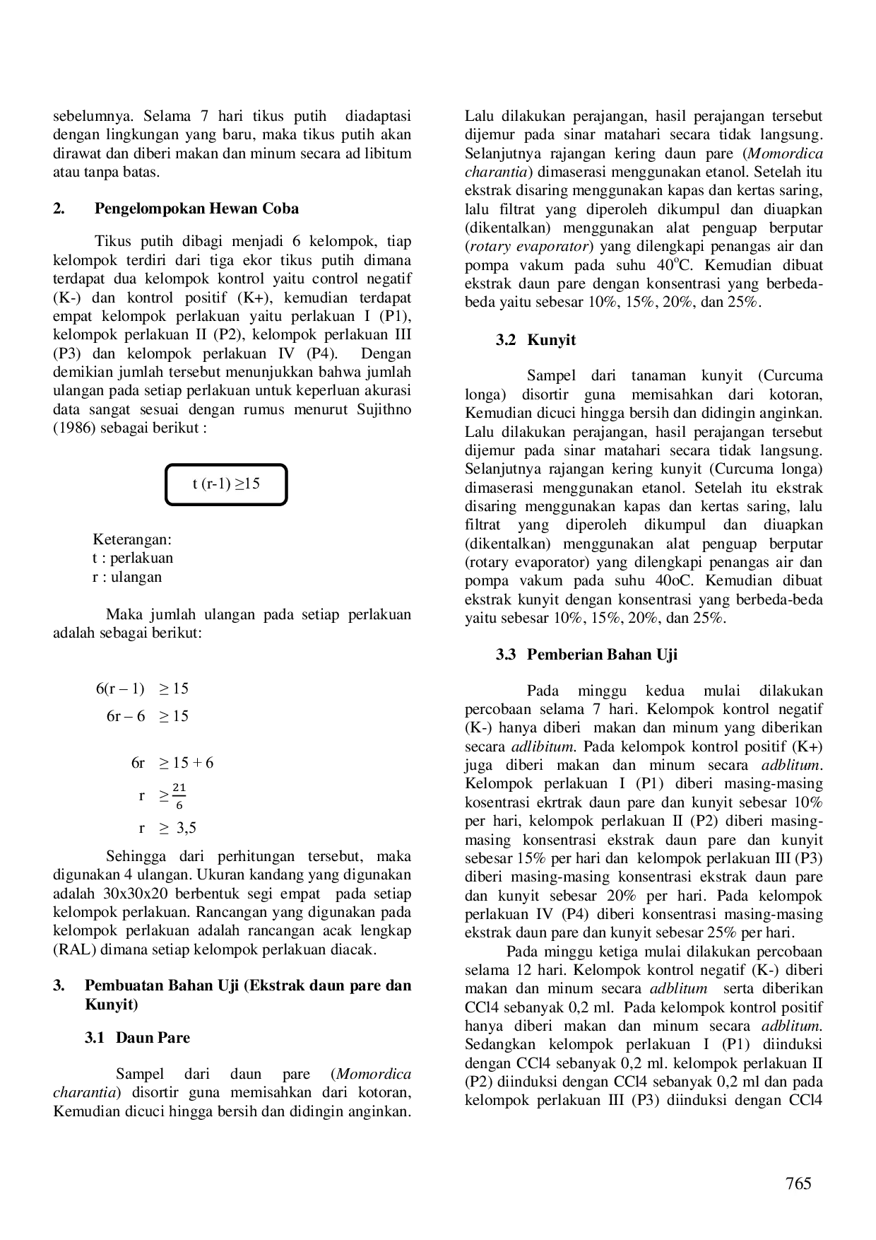 JURIS KOMBINASI EKSTRAK DAUN PARE Momordica charantia DAN KUNYIT Curcuma longa SEBAGAI HEPATOPROTEKTOR PADA TIKUS PUTIH Rattus norvegicus GALUR WISTAR YANG DIINDUKSI CCL4 DAN PEMANFAATANNYA SEBAGAI