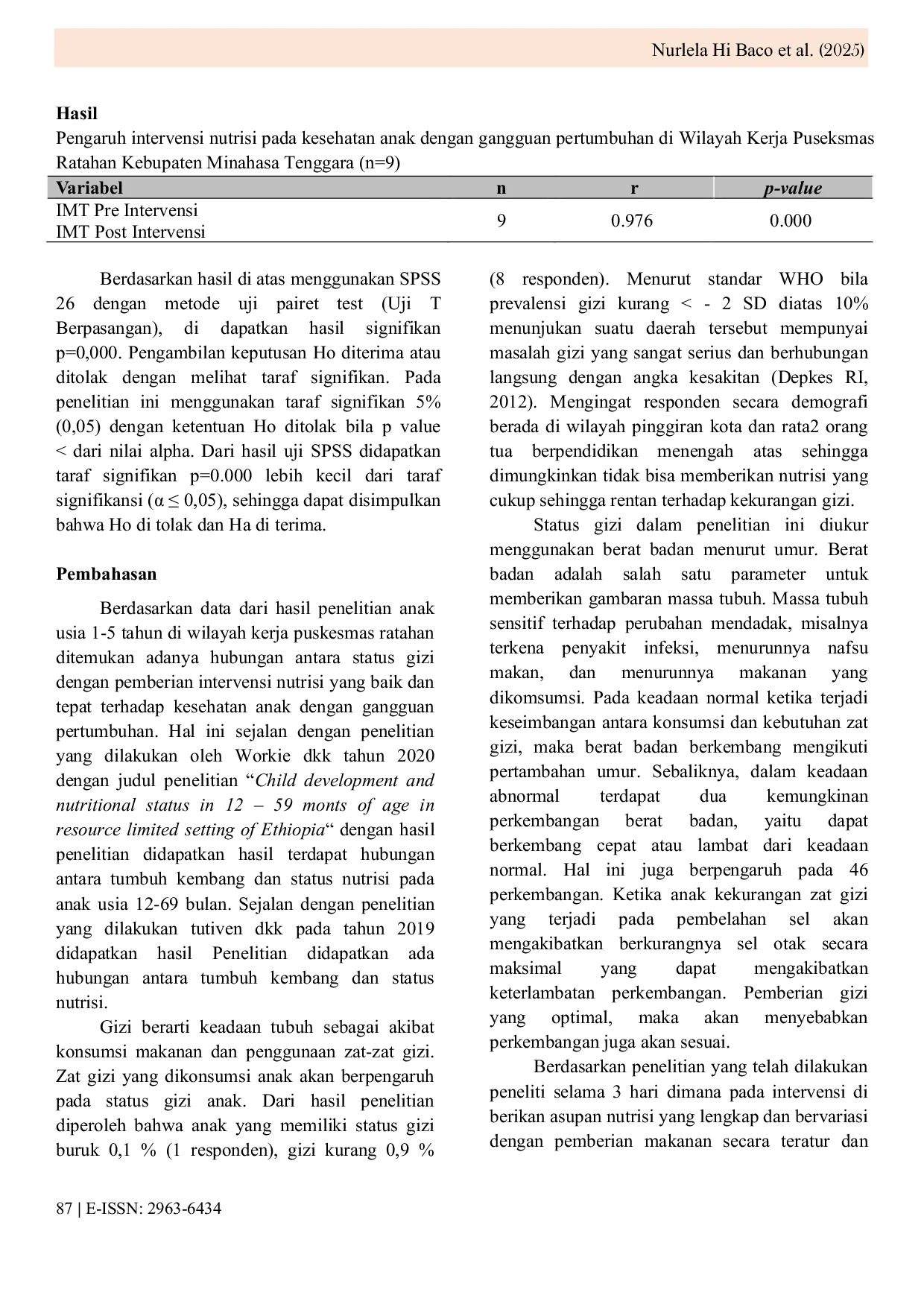 JURIS Impact of Nutritional Intervention on Health Outcomes among Children with Growth Disorders in the Ratahan Health Center Service Area Southeast Minahasa