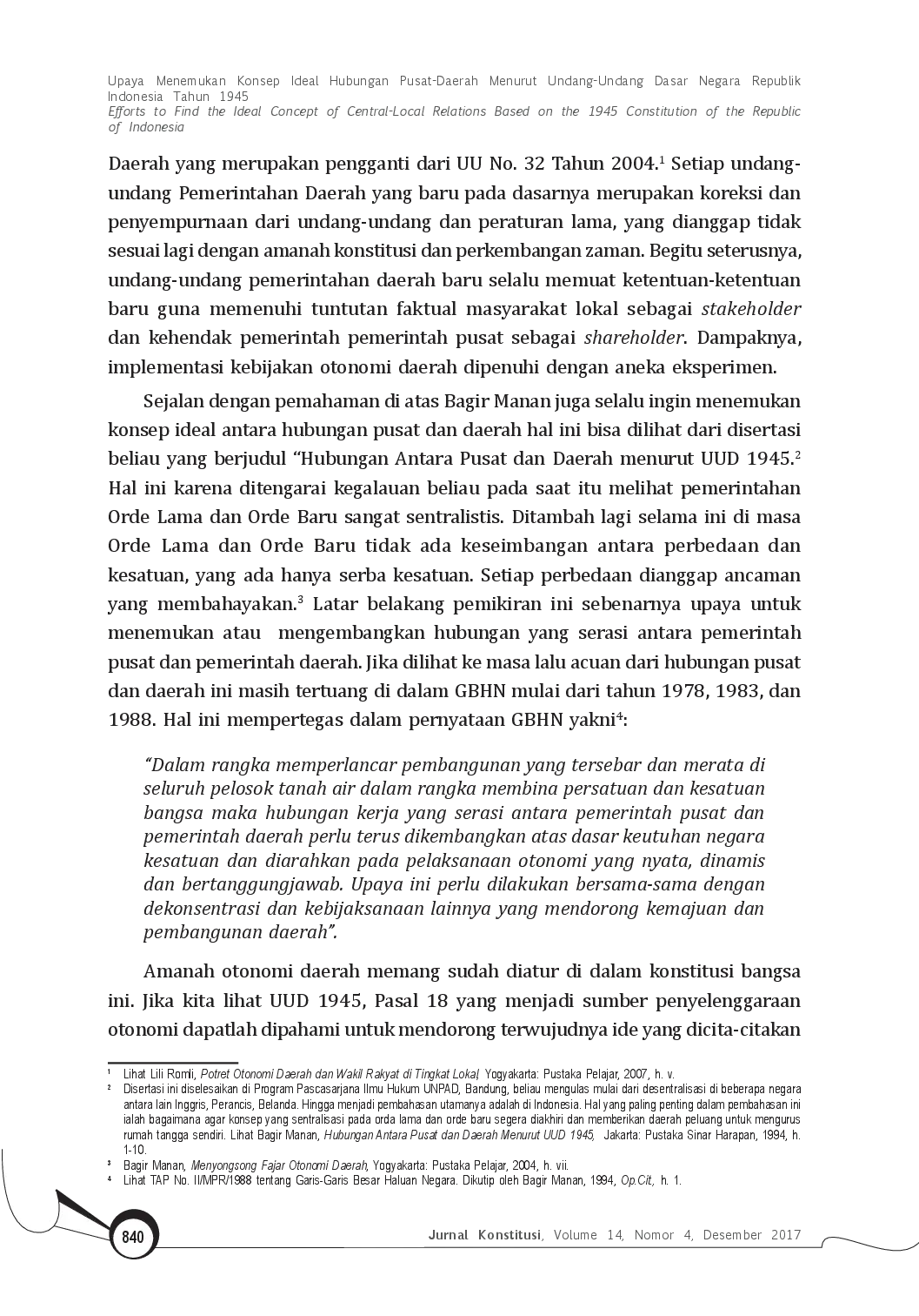 juris Upaya Menemukan Konsep Ideal Hubungan Pusat Daerah Menurut Undang Undang Dasar Negara Republik Indonesia Tahun 1945