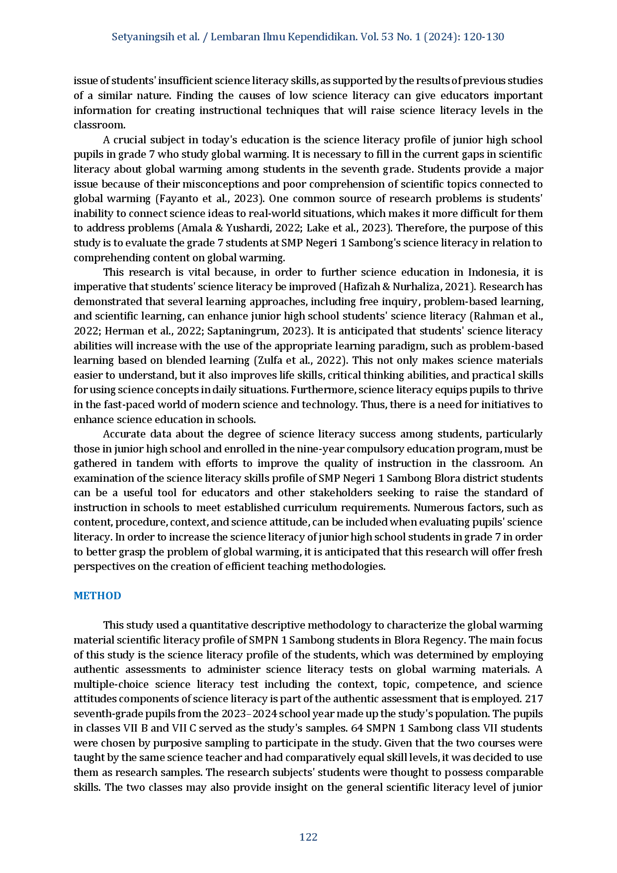 juris Science Literacy Profile Of Junior High School Students On Global Warming Material