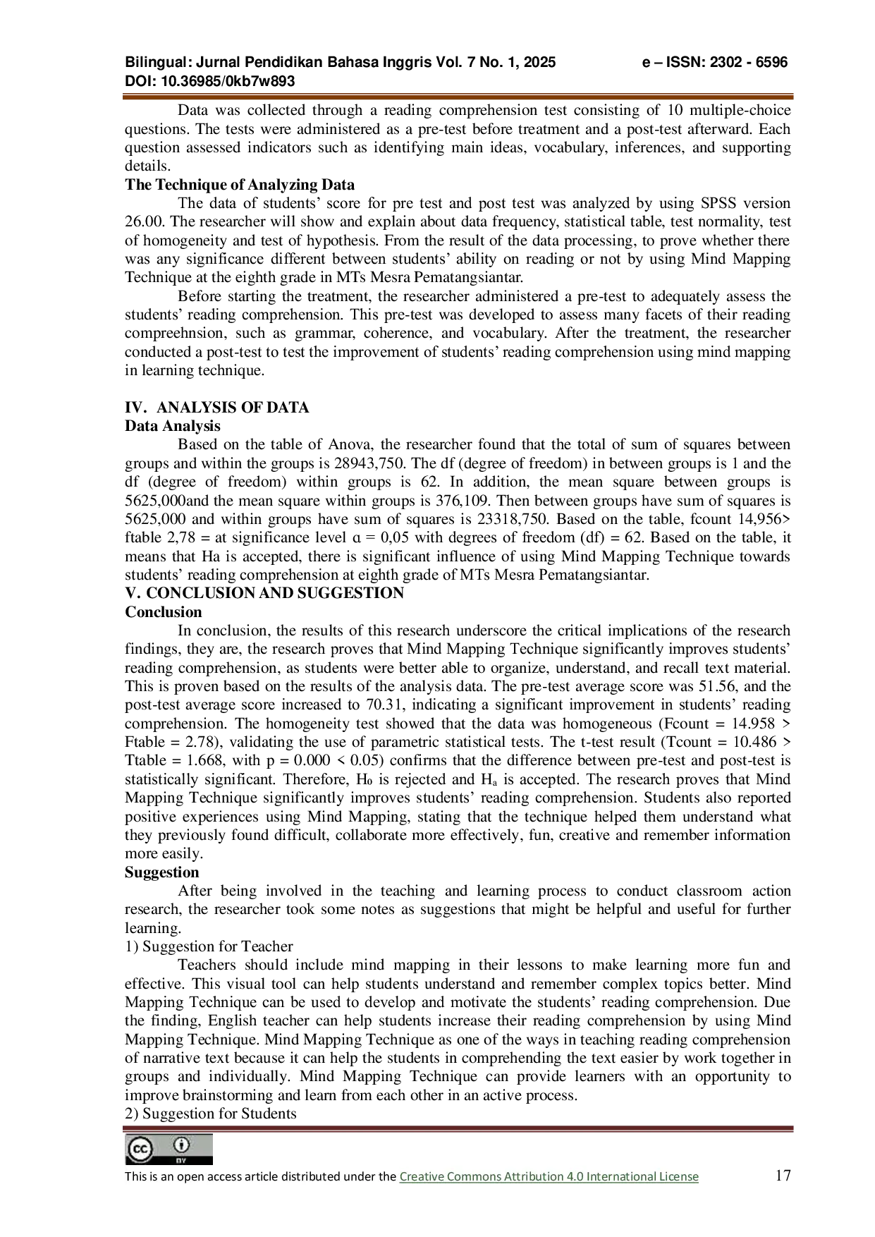 JURIS Improving Students Reading Comprehension Through Mind Mapping Technique