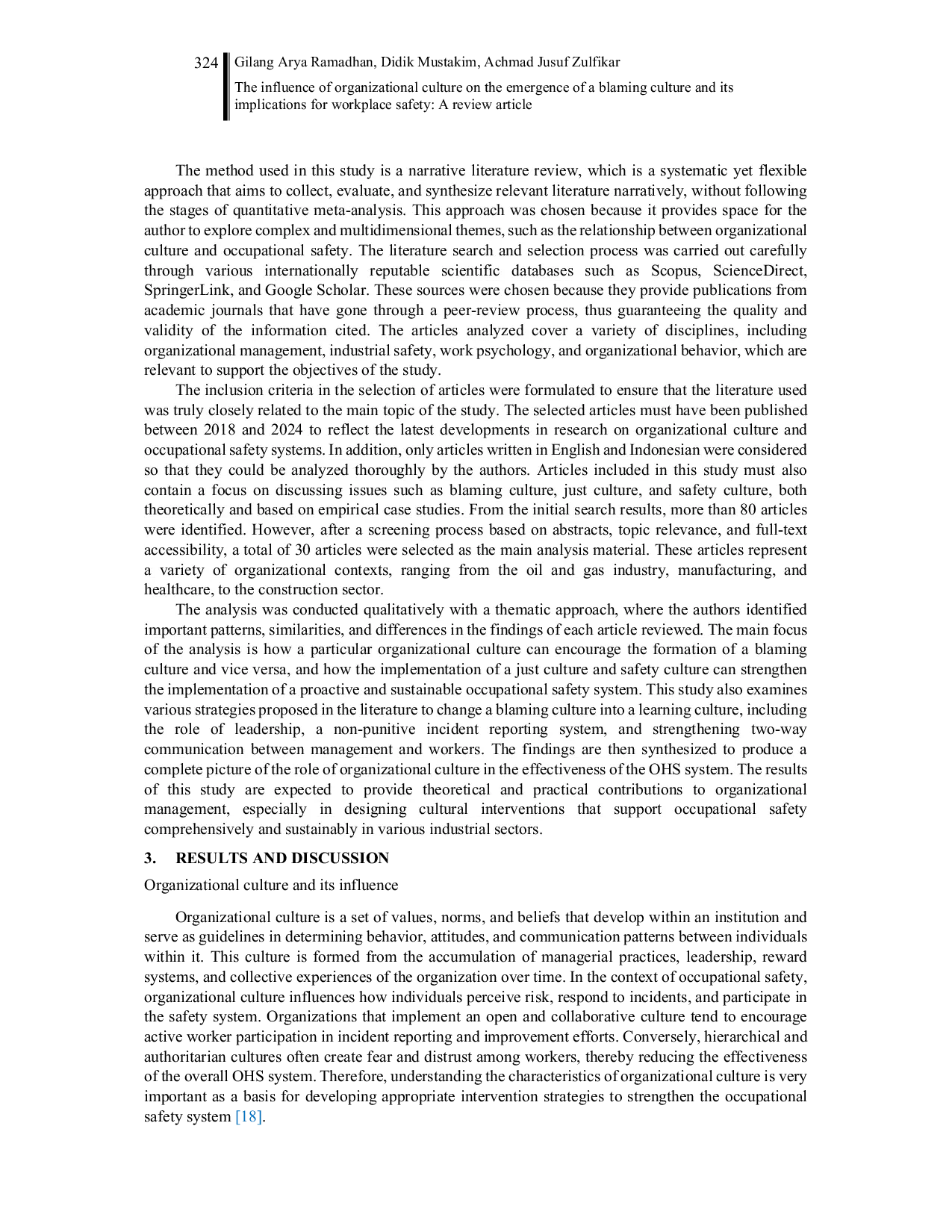 JURIS The influence of organizational culture on the emergence of a blaming culture and its implications for workplace safety A review article