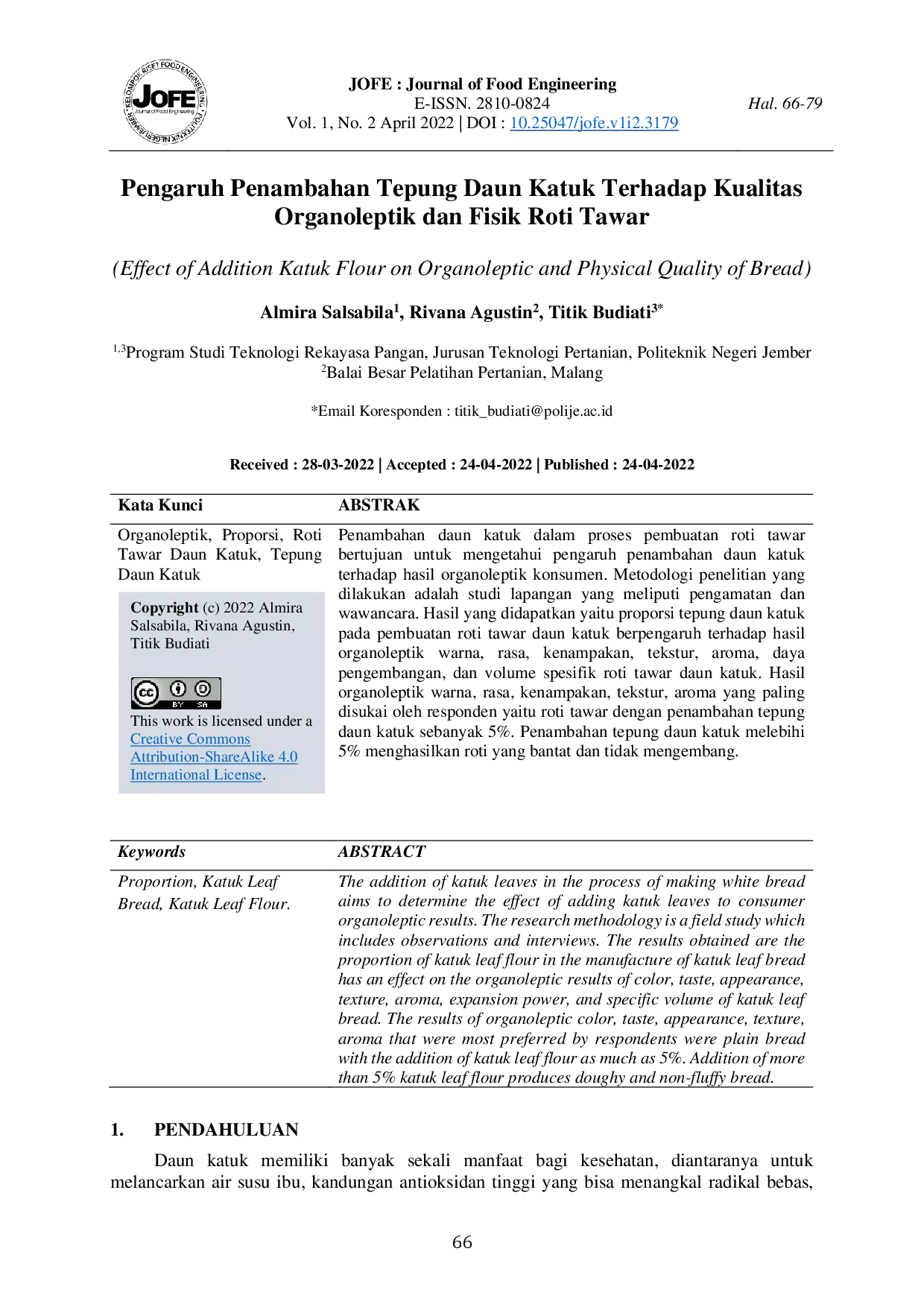 juris Pengaruh Penambahan Tepung Daun Katuk Terhadap Kualitas Organoleptik dan Fisik Roti Tawar