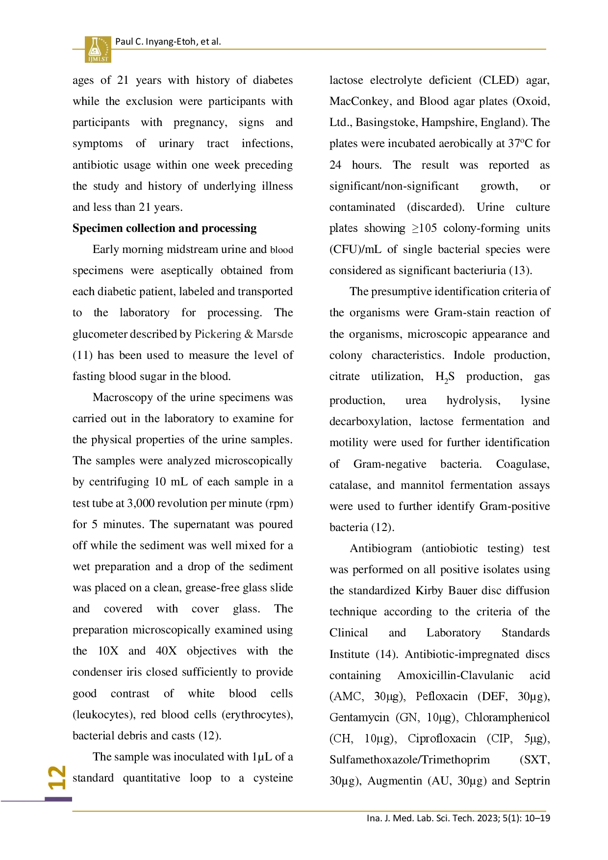 juris Asymptomatic Bacteriuria and Antibiogram of Isolates Among Diabetic Patients in Calabar Nigeria