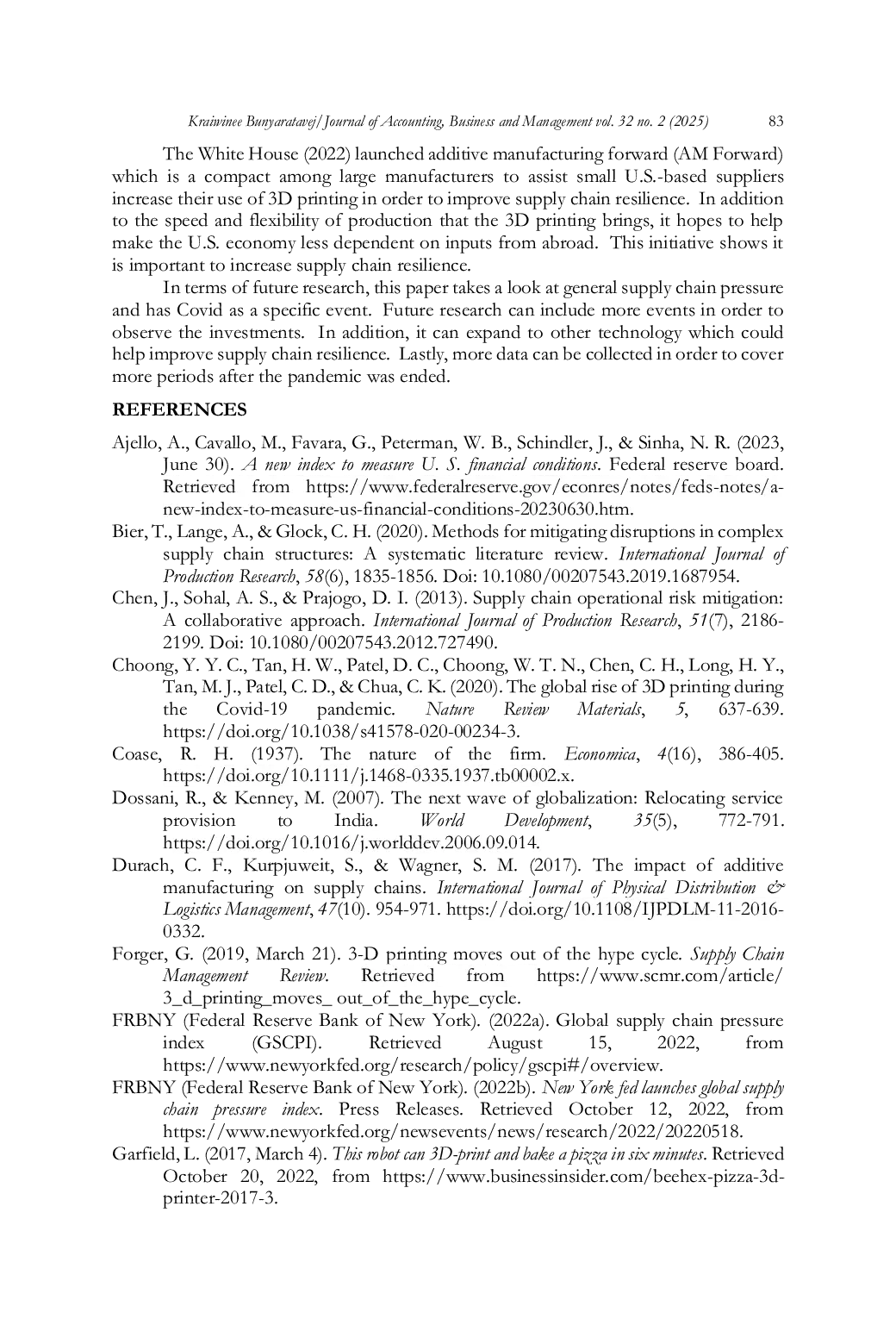 JURIS Global Supply Chain Pressure and 3D Printing Investments