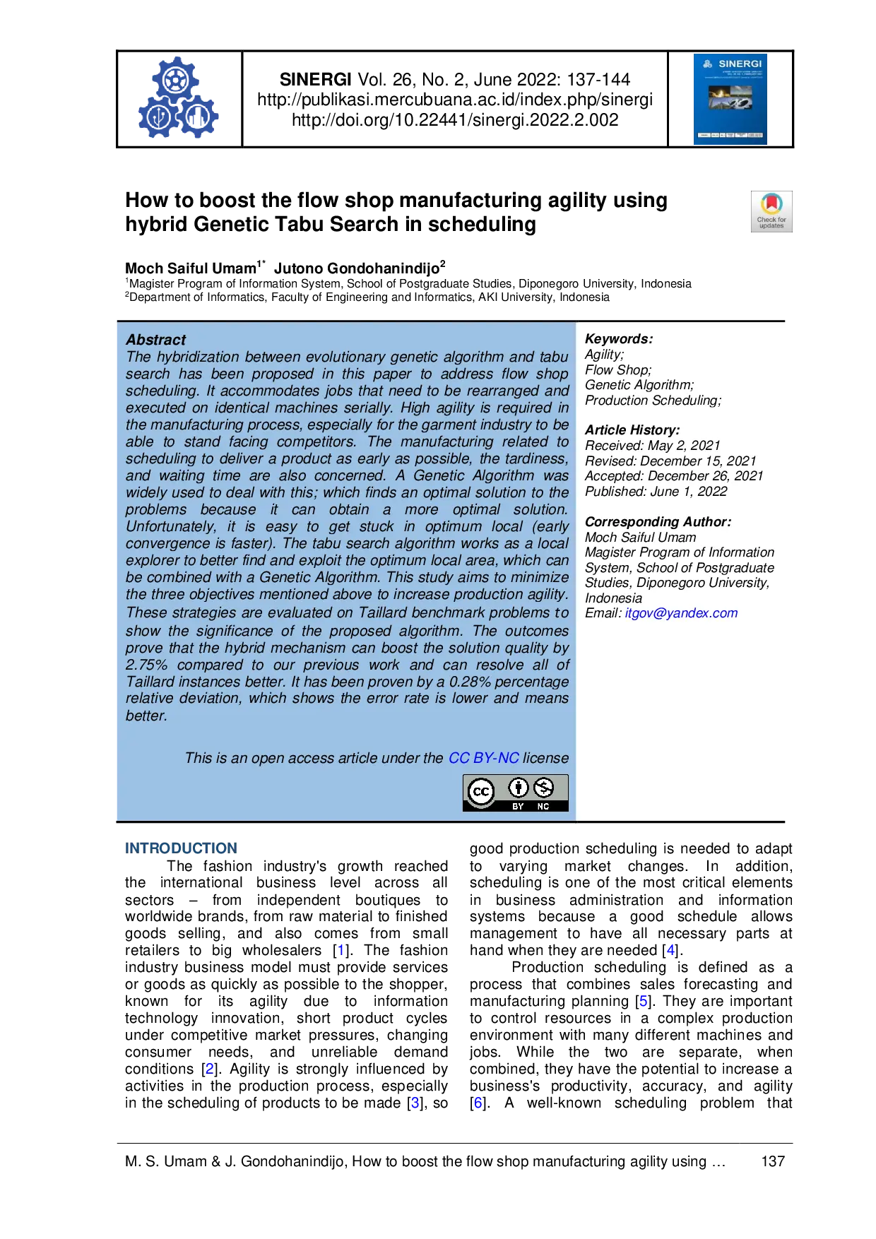 JURIS How to boost the flow shop manufacturing agility using hybrid Genetic Tabu Search in scheduling