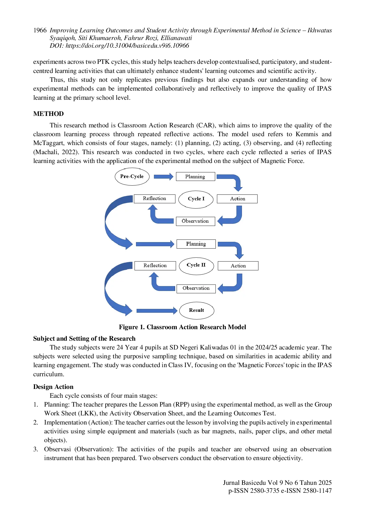 JURIS Improving Learning Outcomes and Student Activity through Experimental Method in Science