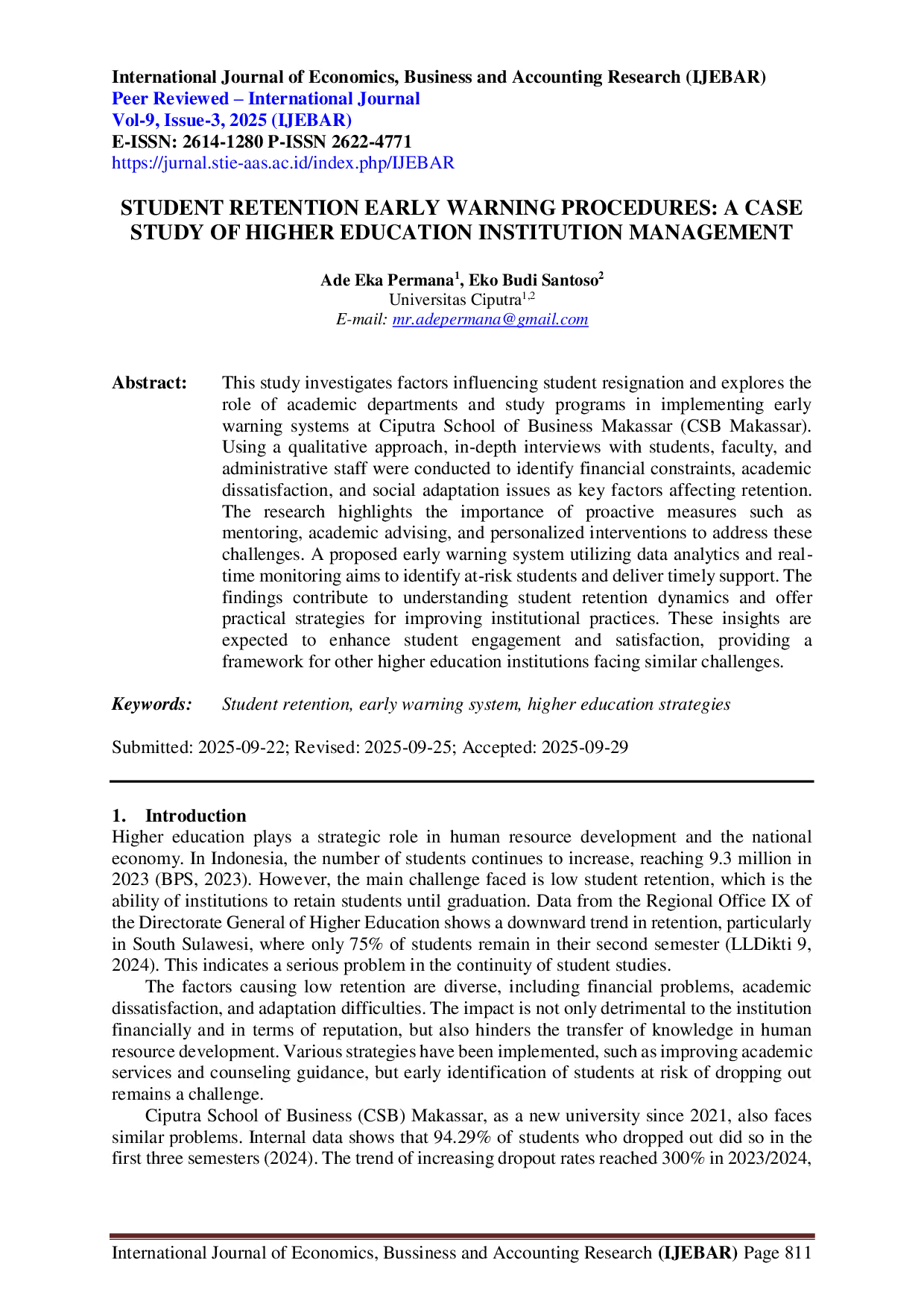 JURIS Student Retention Early Warning Procedures A Case Study of Higher Education Institution Management