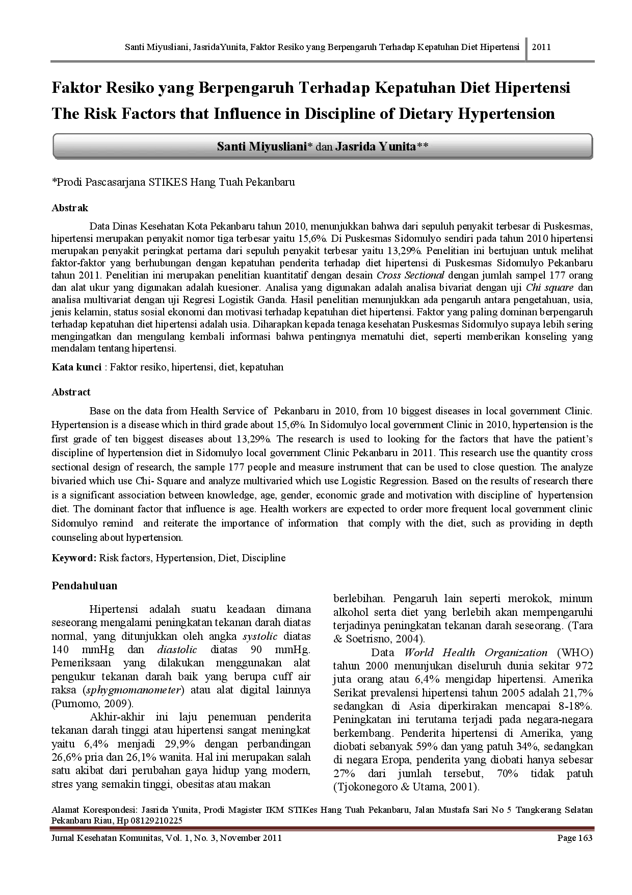 juris Faktor Resiko Yang Berpengaruh Terhadap Kepatuhan Diet Hipertensi