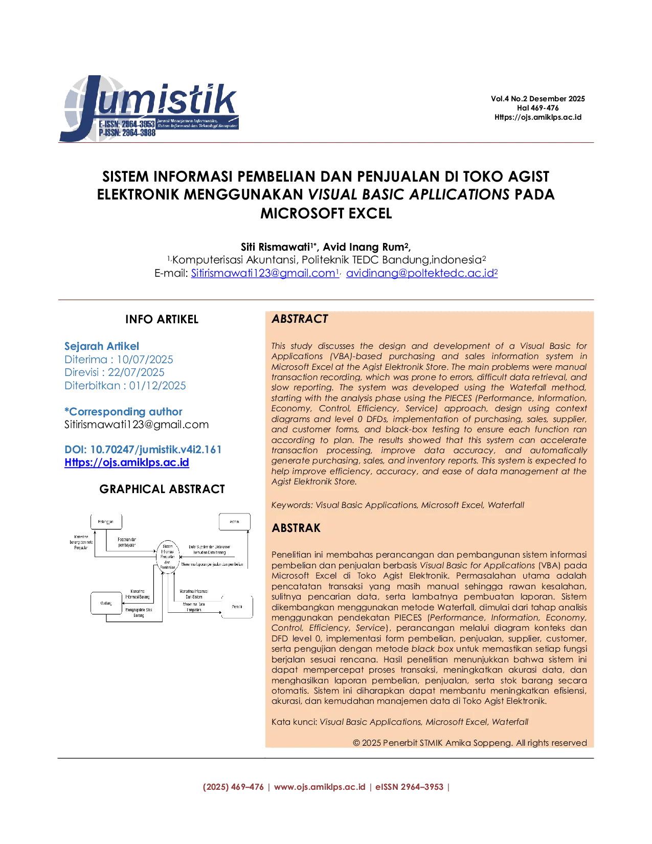 JURIS Sistem Informasi Pembelian dan Penjualan di Toko Agist Elektronik menggunakan Visual Basic Applications pada Microsoft Excel