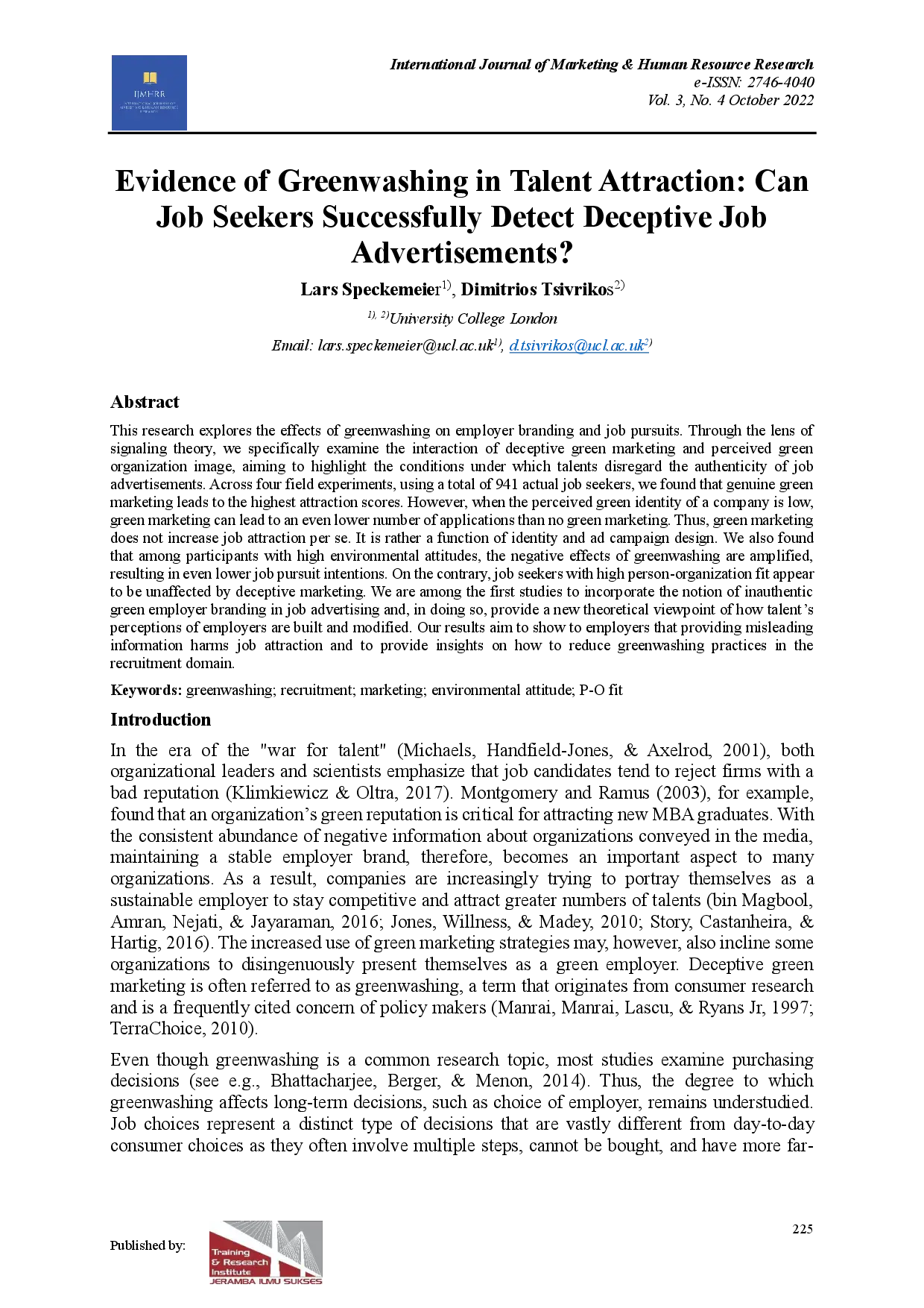juris Evidence of Greenwashing in Talent Attraction Can Job Seekers Successfully Detect Deceptive Job Advertisements