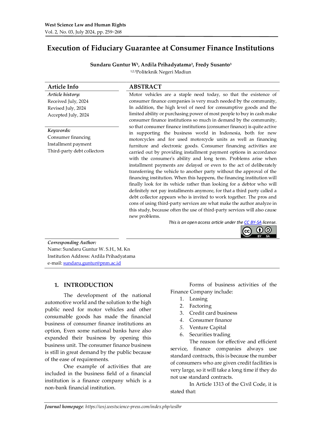 JURIS Execution Of Fiduciary Guarantee At Consumer Finance Institutions