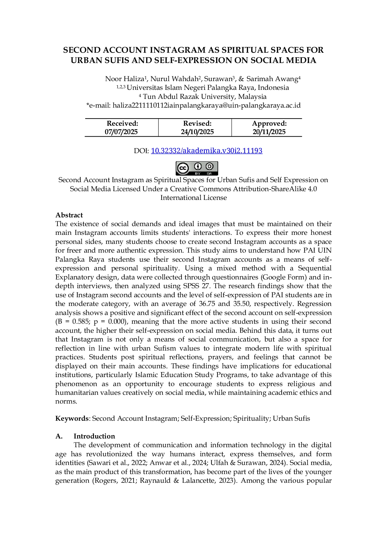 JURIS Second Account Instagram as Spiritual Spaces for Urban Sufis and Self Expression on Social Media