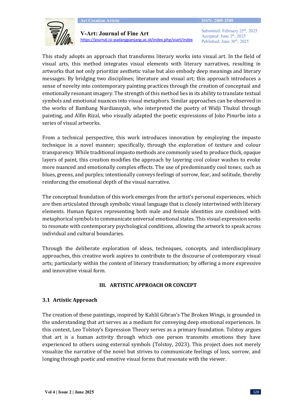 JURIS The Broken Wings by Kahlil Gibran as an Inspiration in the Creation of Painting Artworks