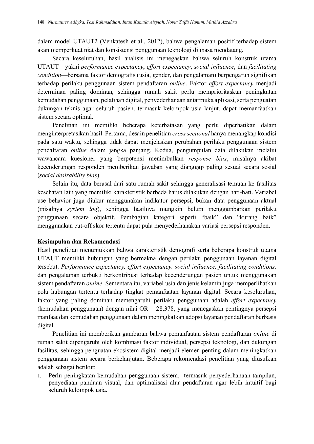 JURIS Determinasi Faktor yang Mempengaruhi Perilaku Pasien dalam Penggunaan Sistem Pendaftaran Online Berdasarkan Model UTAUT