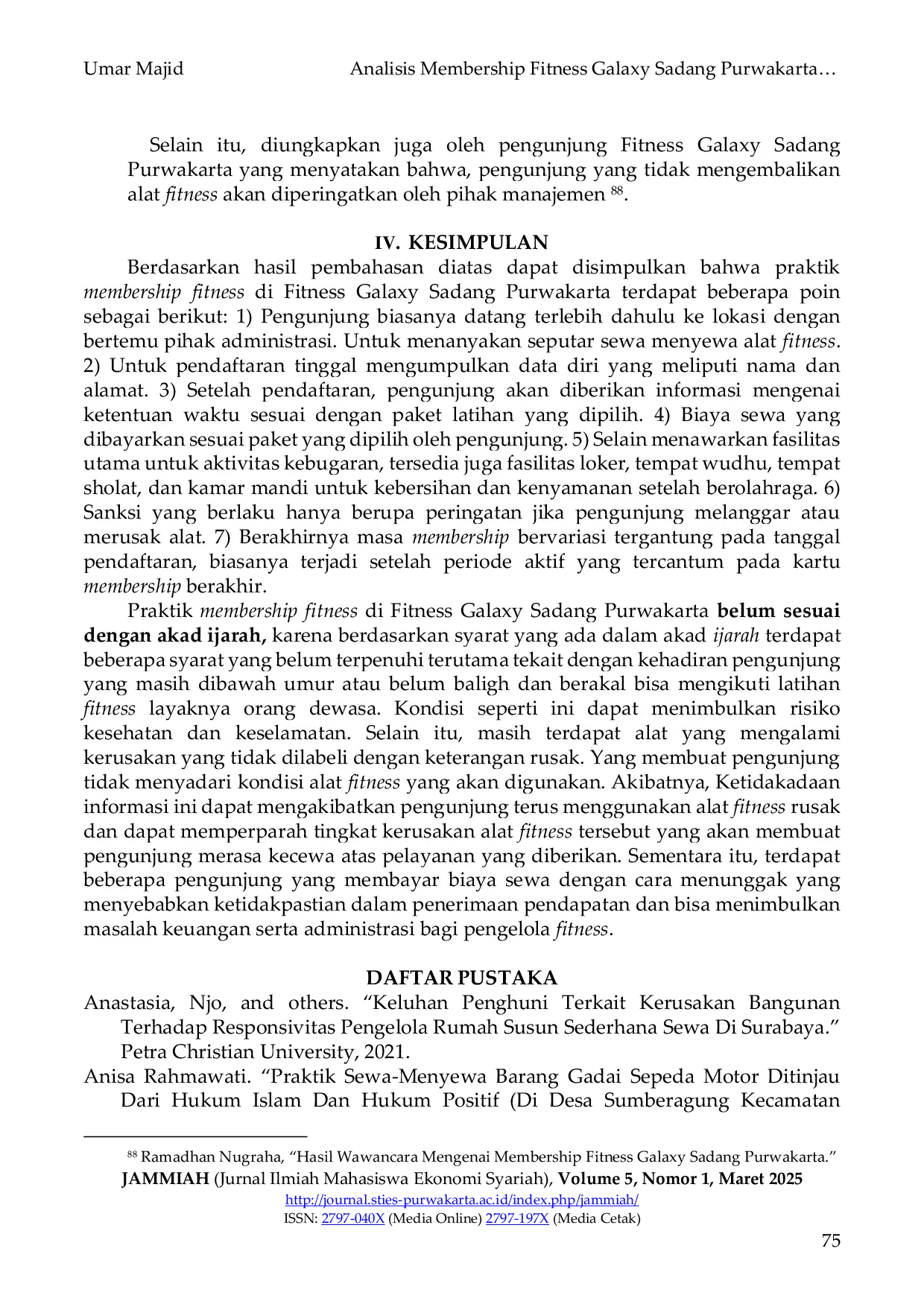 JURIS Analisis Membership Fitness Galaxy Sadang Purwakarta Dalam Perspektif Akad Ijarah