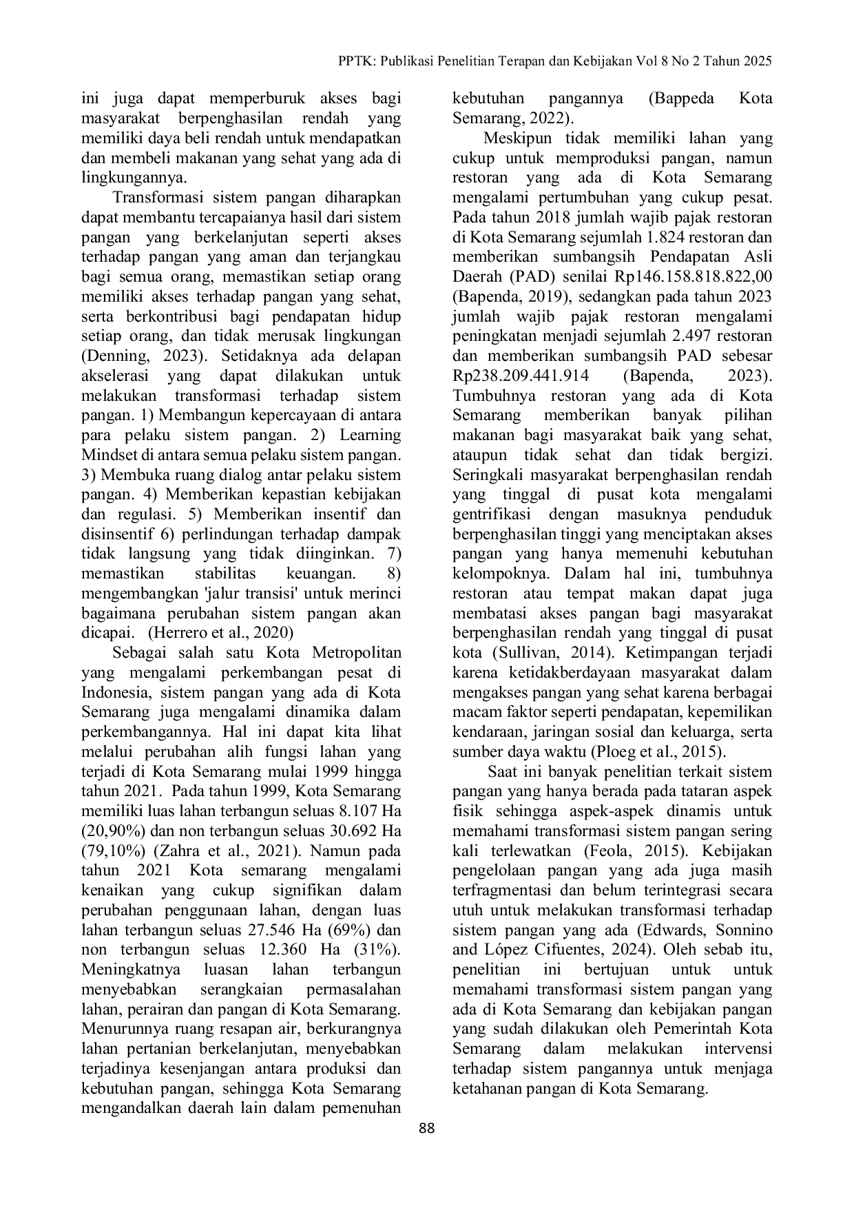 JURIS Transformasi Sistem Pangan dan Implikasinya Terhadap Kebijakan Ketahanan Pangan di Kota Semarang