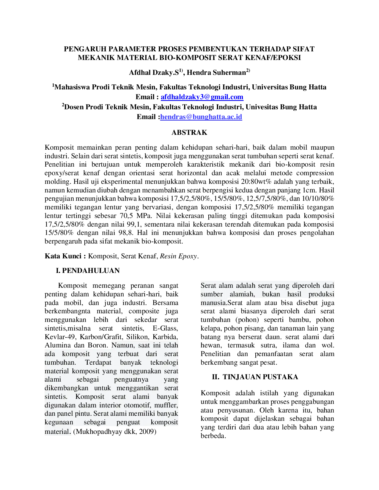 JURIS Pengaruh Parameter Proses Pembentukan Terhadap Sifat Mekanik Material Bio komposit Serat Kenaf Epoxy