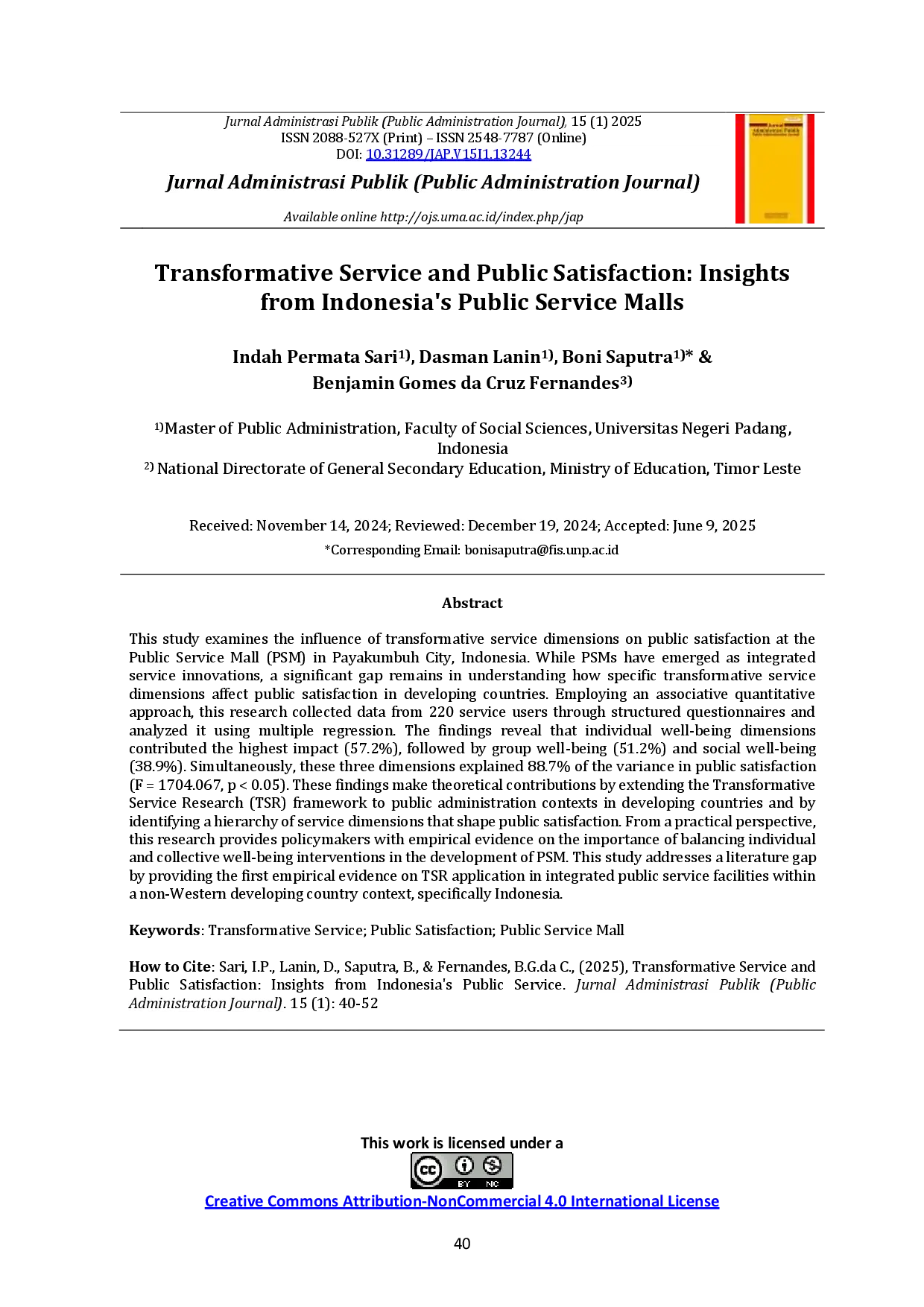 juris Transformative Service and Public Satisfaction Insights from Indonesia s Public Service Malls