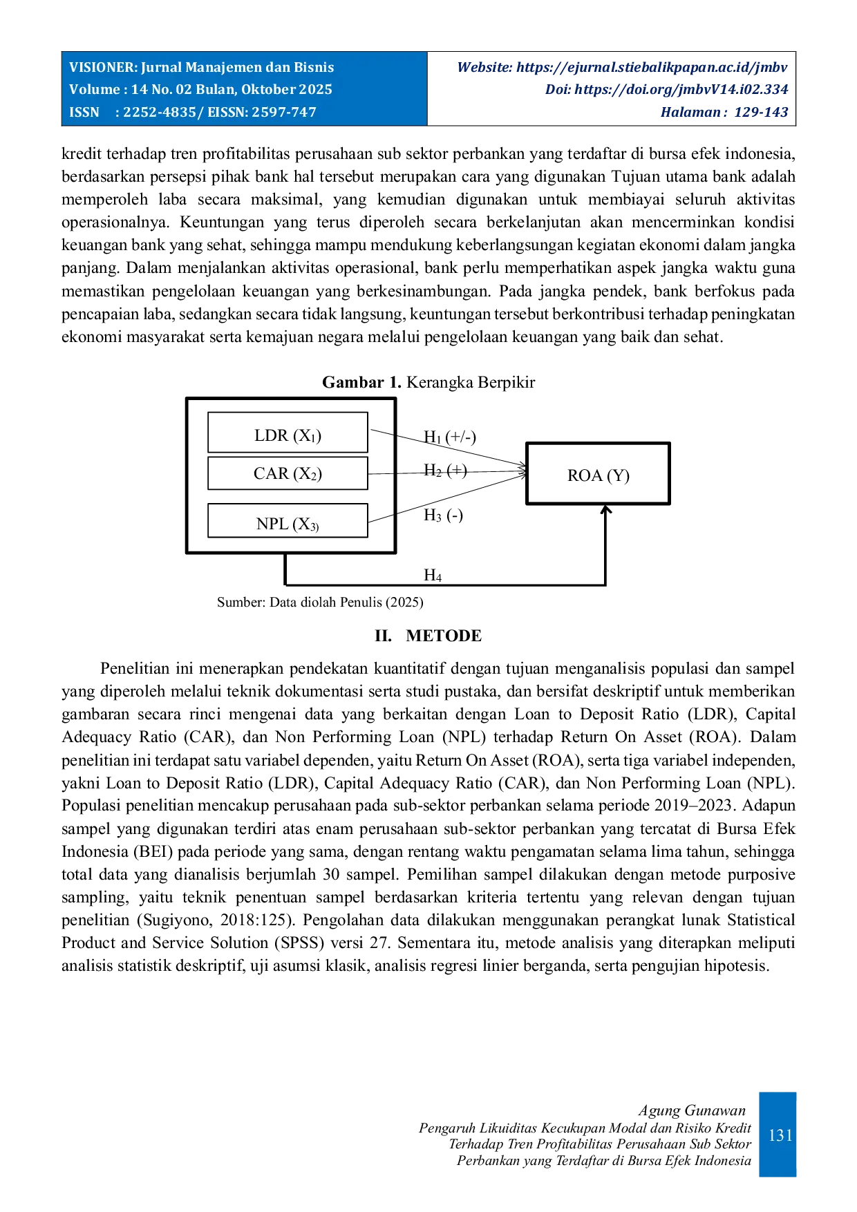 JURIS Pengaruh Likuiditas Kecukupan Modal dan Risiko Kredit terhadap tren Profitabilitas perusahaan sub sektor perbankan yang terdaftar di Bursa Efek Indonesia