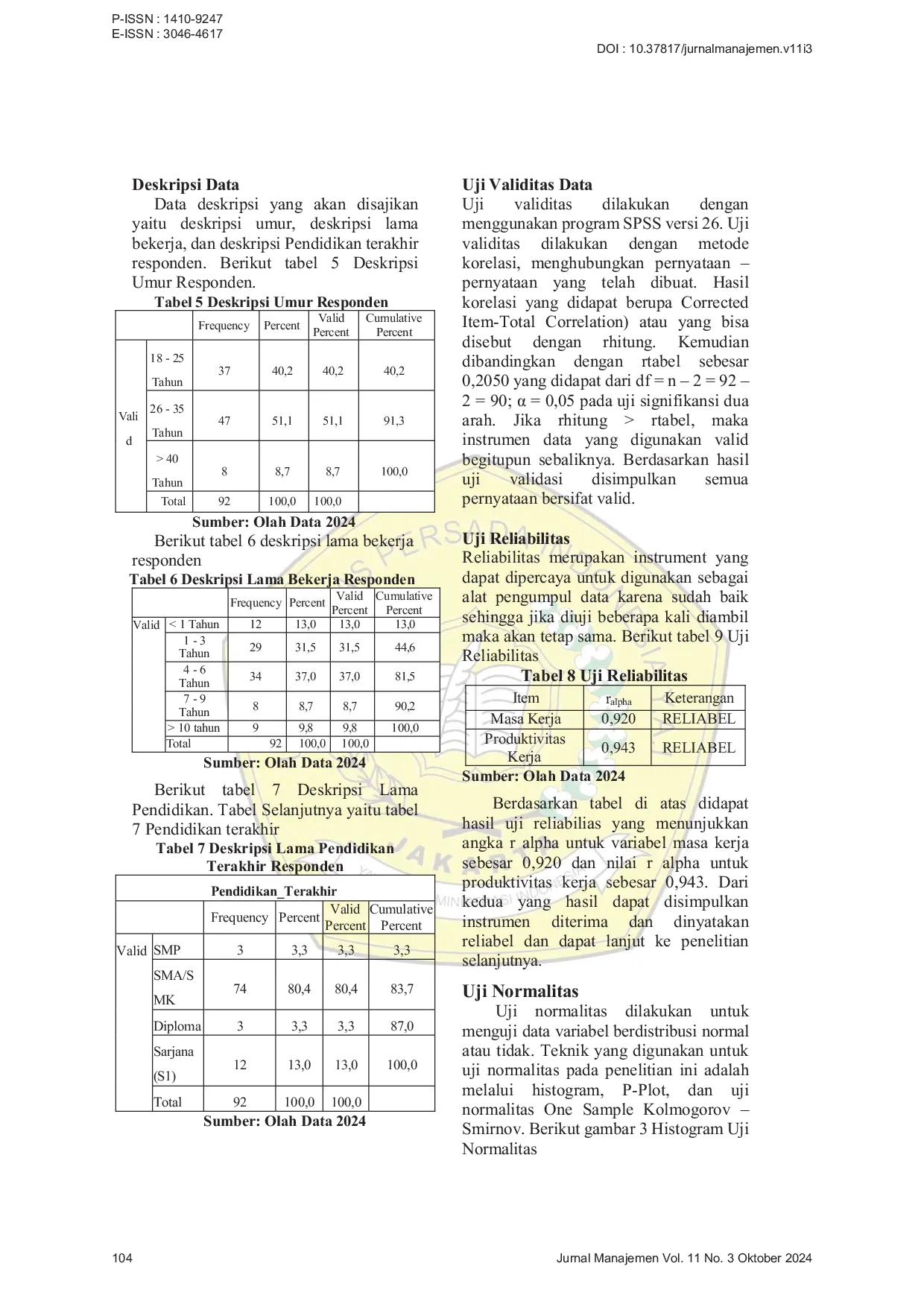 JURIS Pengaruh Masa Kerja Terhadap Produktivitas Kerja Tim Field Coaxial Engineering PT XYZ di Zona 1 Regional Central Jakarta Selatan