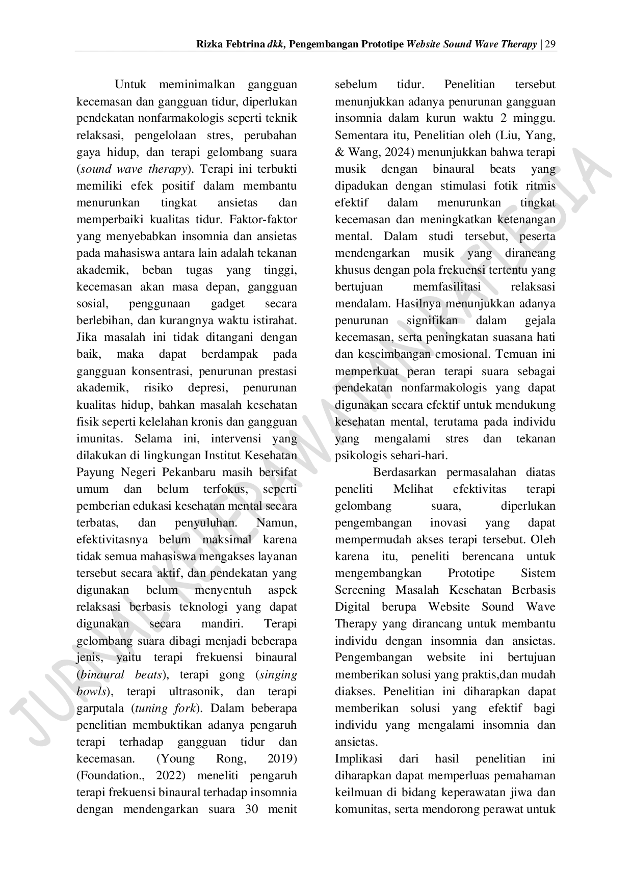 JURIS Pengembangan Prototipe Website Sound Wave Therapy untuk Mengatasi Masalah Insomnia dan Ansietas