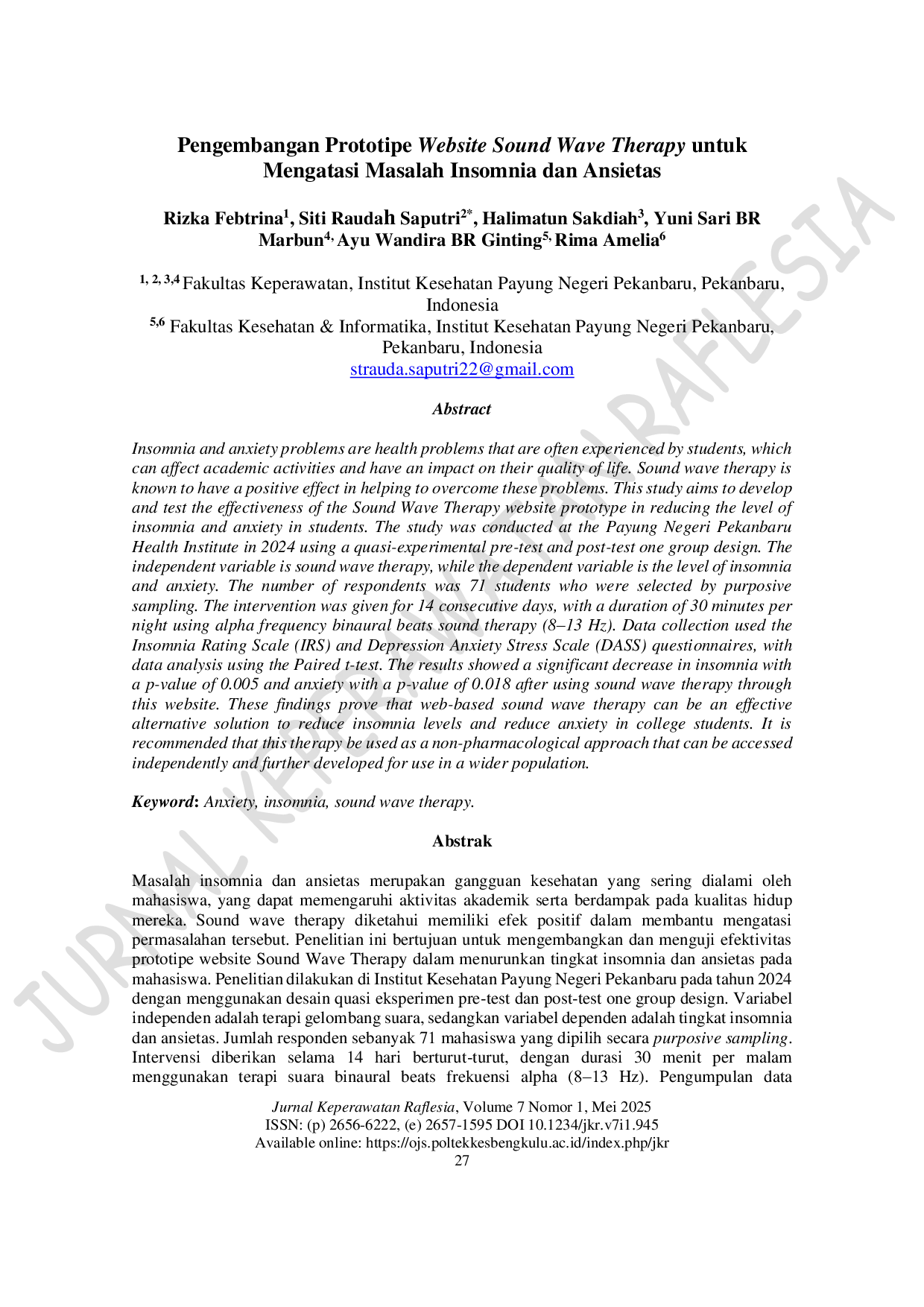 JURIS Pengembangan Prototipe Website Sound Wave Therapy untuk Mengatasi Masalah Insomnia dan Ansietas