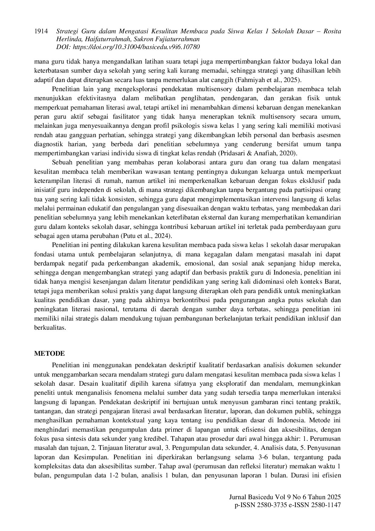 JURIS Strategi Guru dalam Mengatasi Kesulitan Membaca pada Siswa Kelas 1 Sekolah Dasar