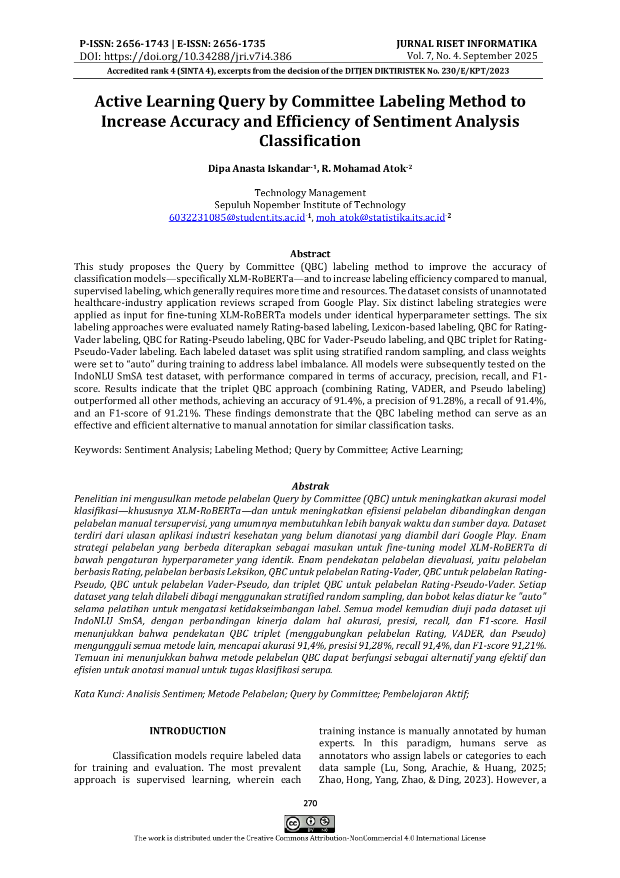 JURIS Active Learning Query by Committee Labeling Method to Increase Accuracy and Efficiency of Sentiment Analysis Classification