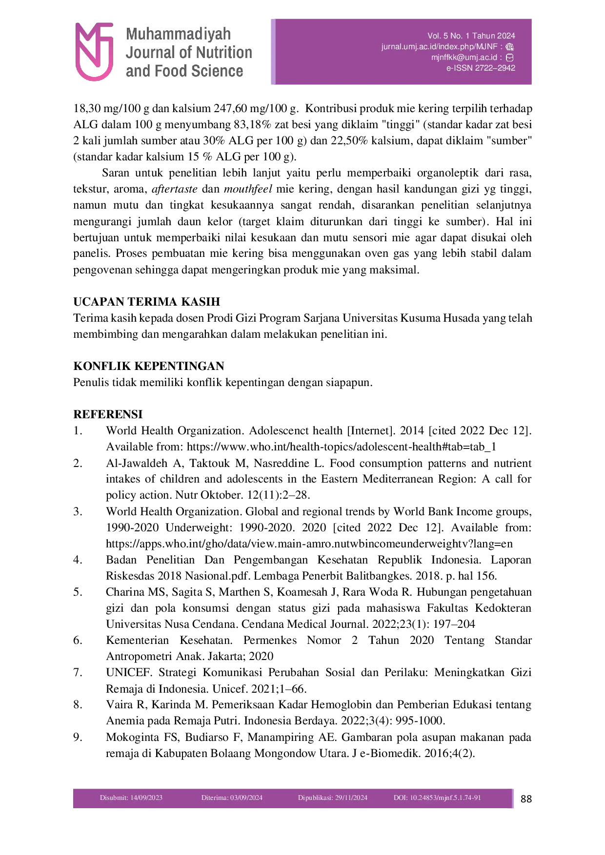 JURIS Formulasi Mie Kering Substitusi Tepung Kacang Hijau dan Tepung Daun Kelor sebagai Makanan Tinggi Zat Besi dan Kalsium untuk Remaja