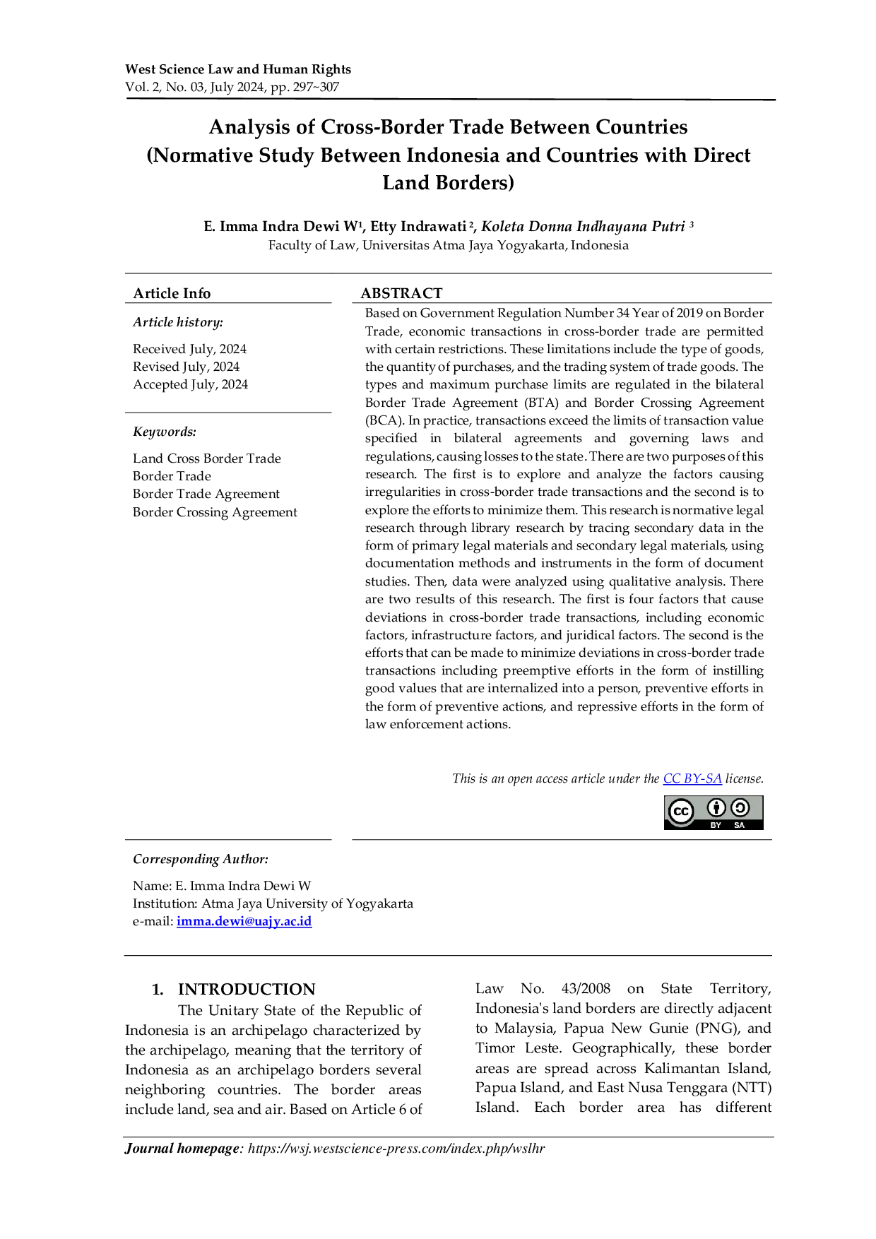 JURIS Analysis of Cross Border Trade Between Countries Normative Study Between Indonesia and Countries with Direct Land Borders
