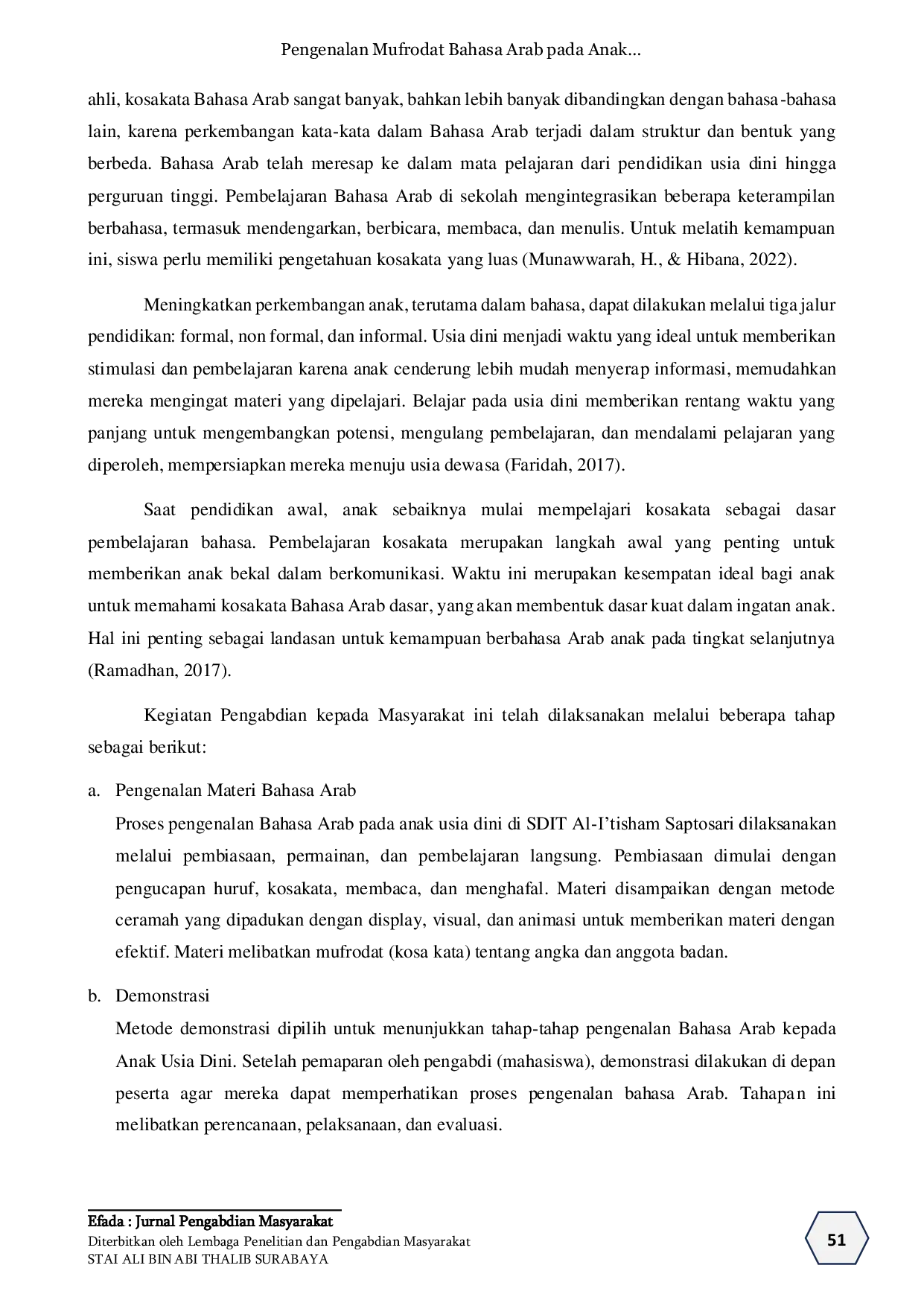 JURIS Pengenalan Mufrodat Bahasa Arab pada Anak Usia Dini di SDIT Al I tisham Saptosari