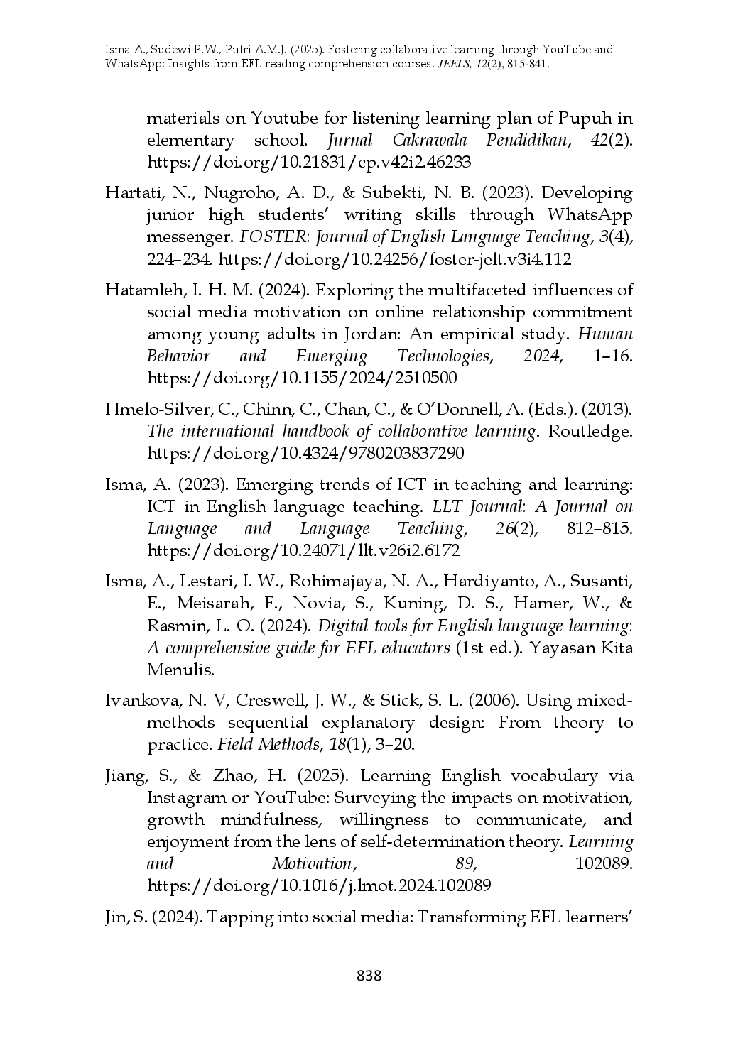 juris Fostering Collaborative Learning through YouTube and WhatsApp Insights from EFL Reading Comprehension Courses