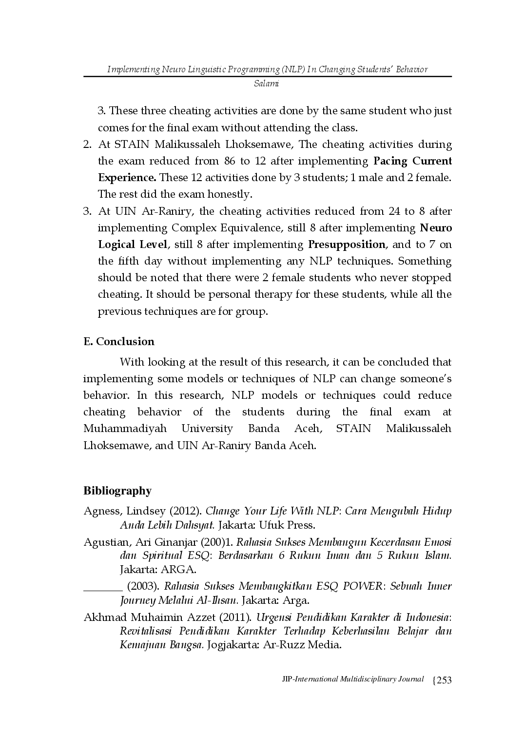 juris Implementing Neuro Linguistic Programming Nlp In Changing Students Behavior Research Done At Islamic Universities In Aceh