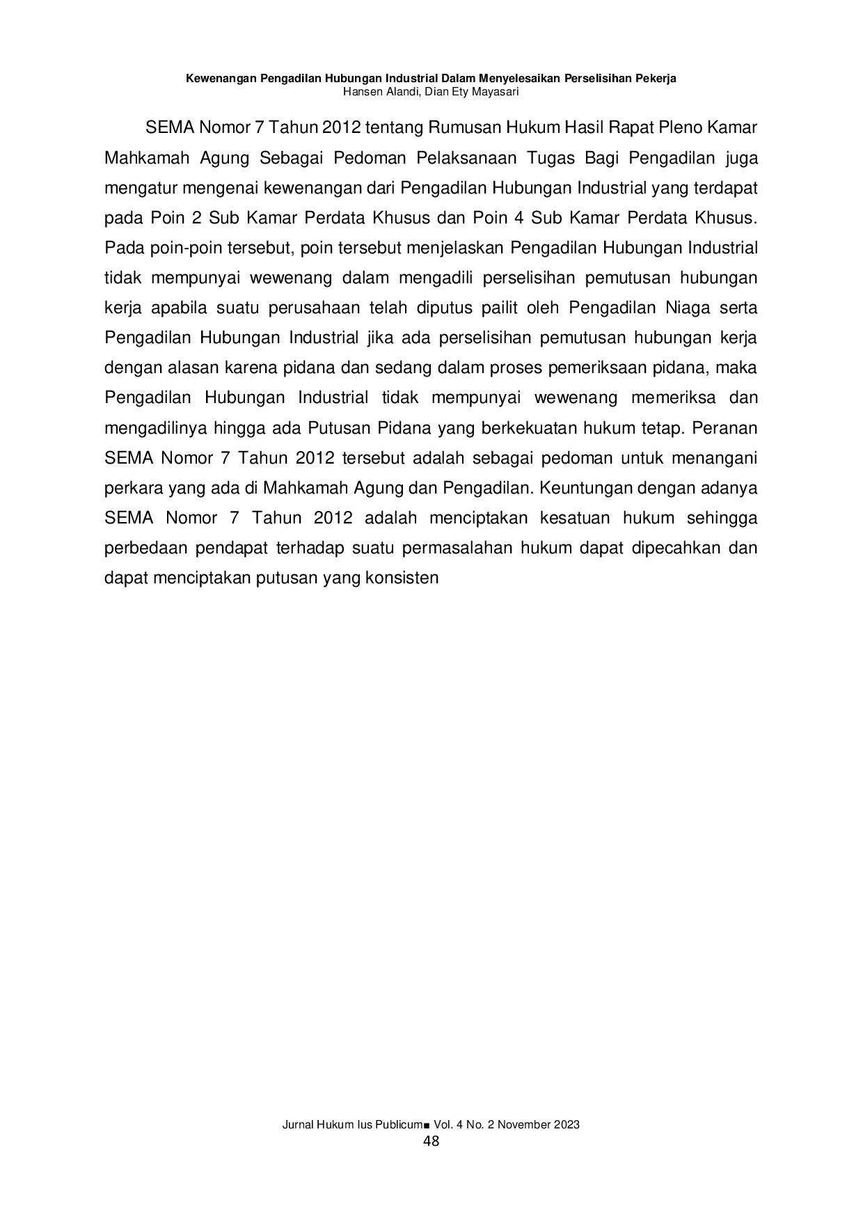 JURIS Kewenangan Pengadilan Hubungan Industrial Dalam Menyelesaikan Perselisihan Pekerja