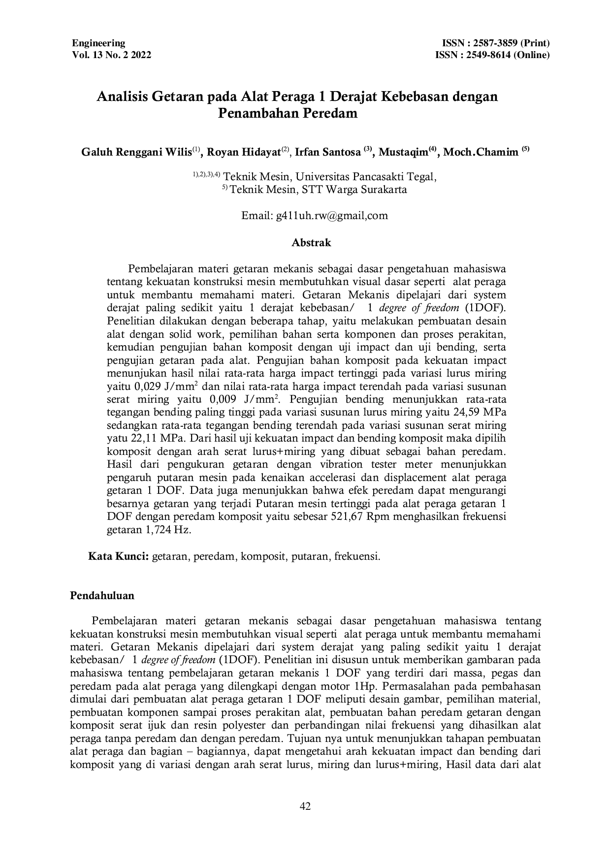 JURIS Analisis Getaran pada Alat Peraga 1 Derajat Kebebasan dengan Penambahan Peredam