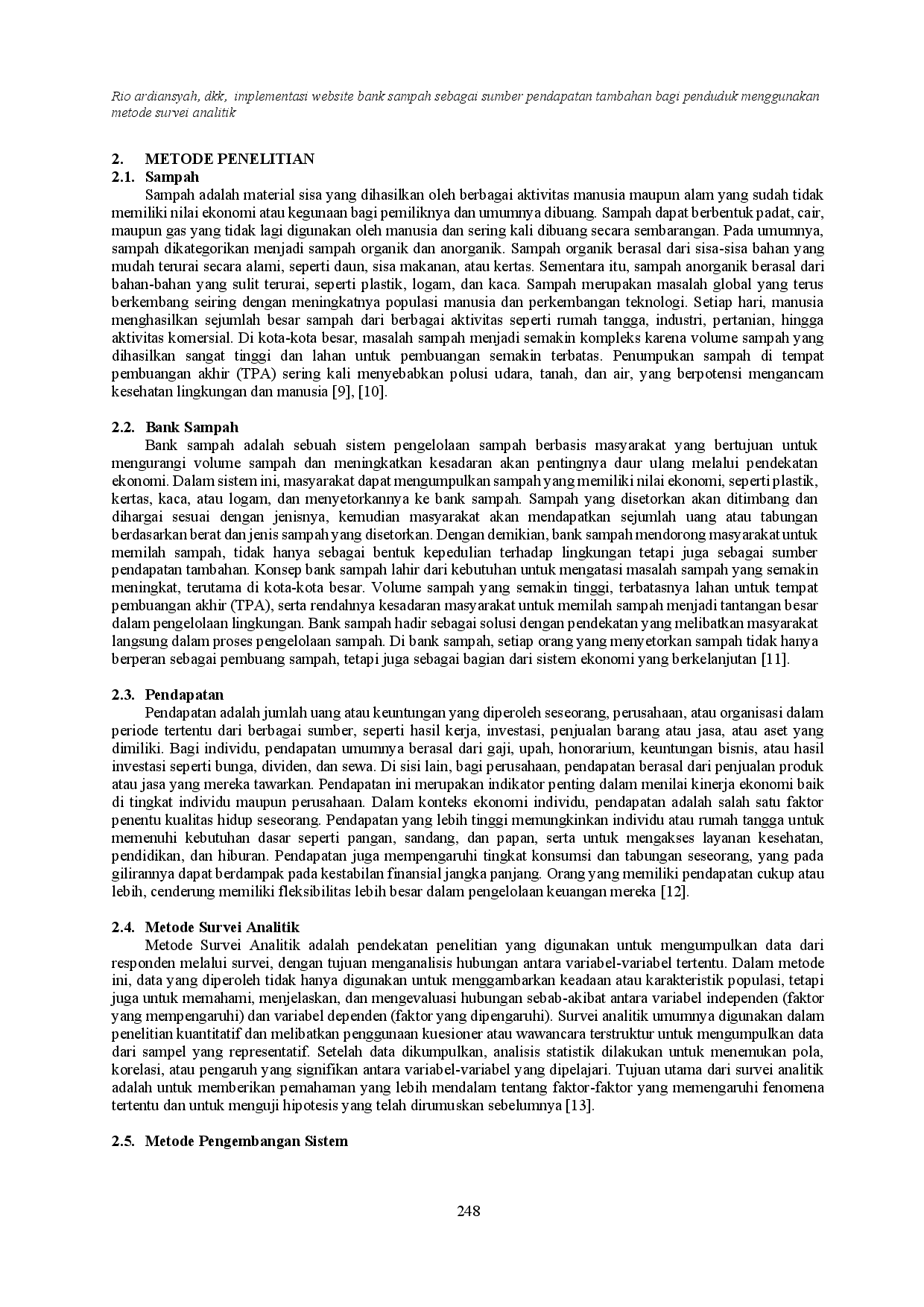 juris Implementasi Website Bank Sampah Sebagai Sumber Pendapatan Tambahan Bagi Penduduk Menggunakan Metode Survei Analitik