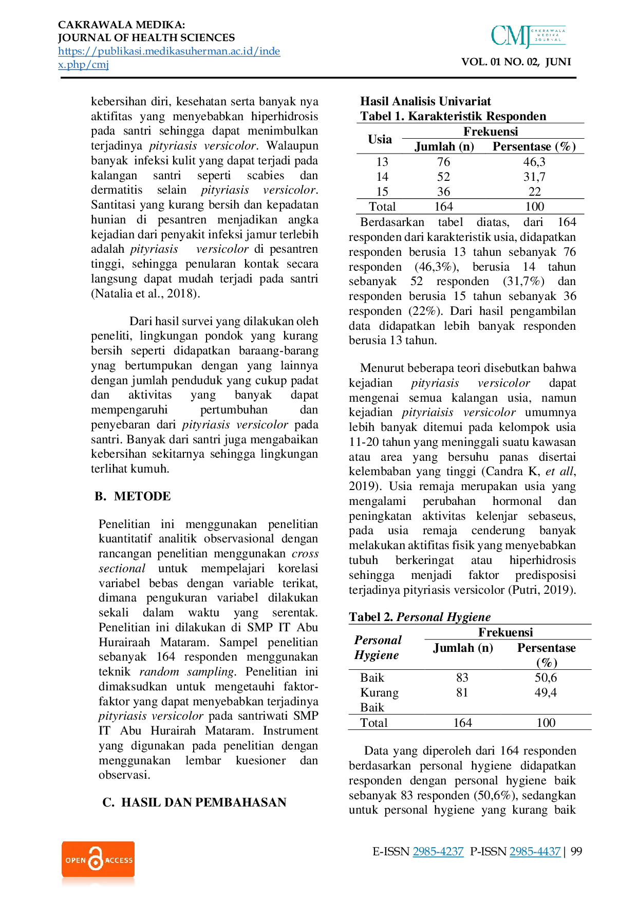 JURIS Faktor Faktor Yang Berhubungan Dengan Kejadian Pityriasis Versicolor Pada Santriwati Smp It Abu Hurairah Mataram