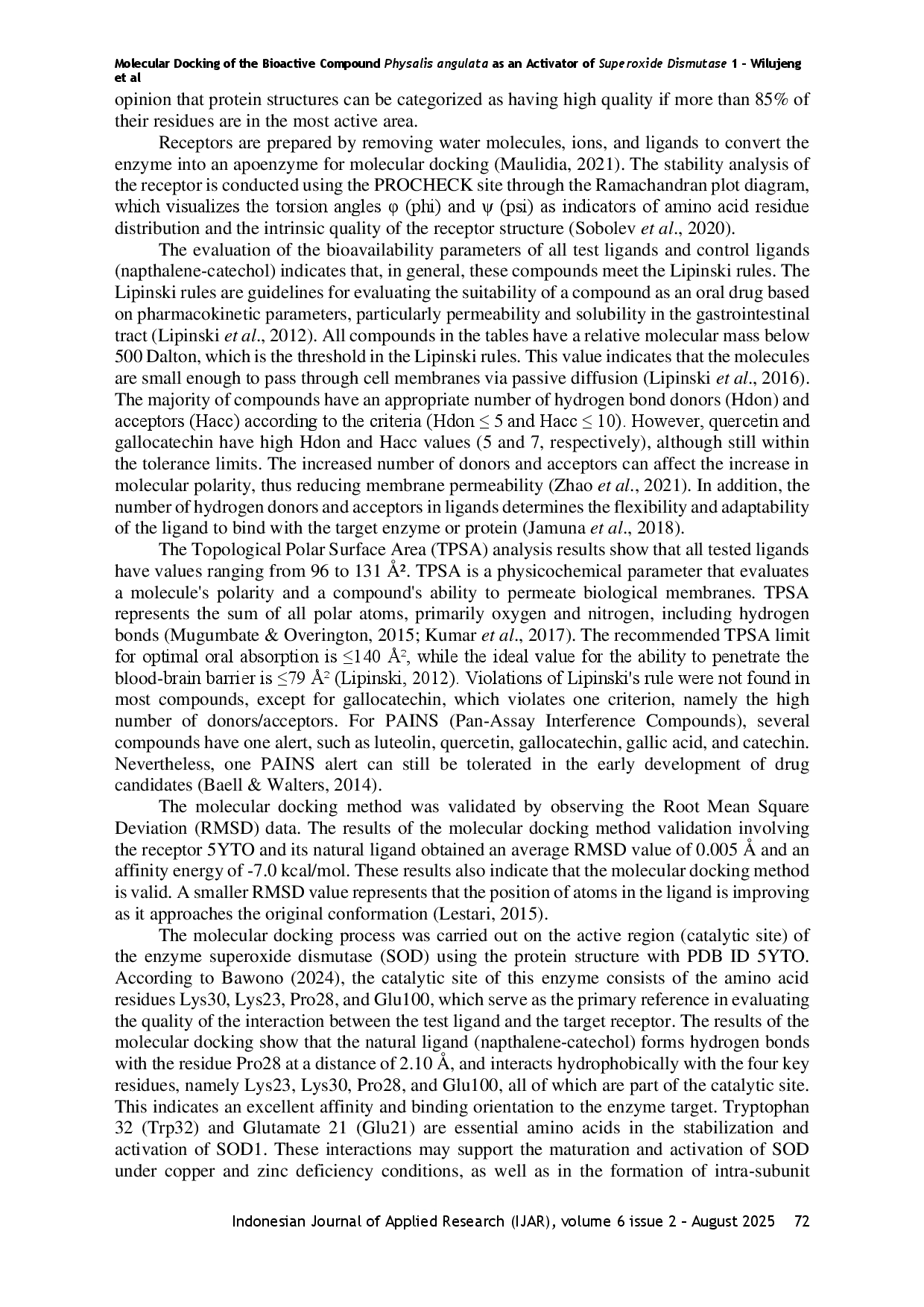 juris Molecular Docking of the Bioactive Compound Physalis angulata as an Activator of Superoxide Dismutase 1