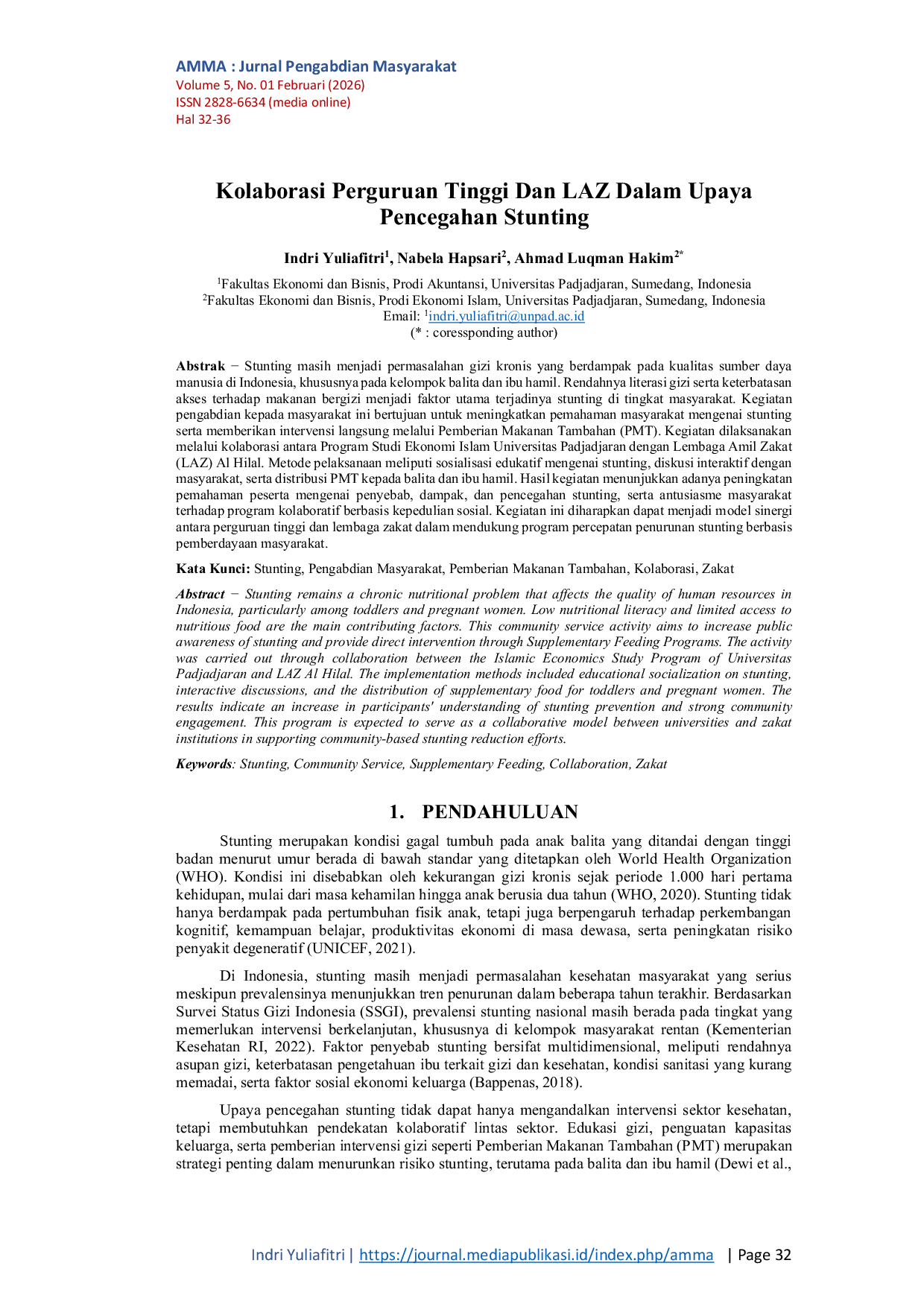 JURIS Kolaborasi Perguruan Tinggi Dan LAZ Dalam Upaya Pencegahan Stunting