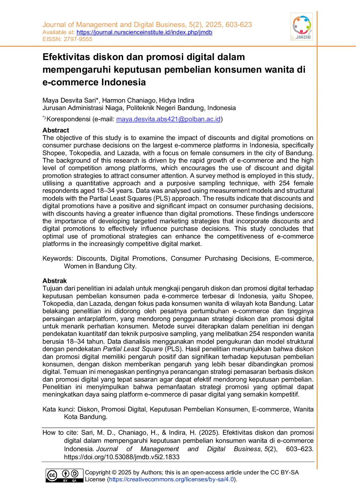 JURIS Efektivitas diskon dan promosi digital dalam mempengaruhi keputusan pembelian konsumen wanita di e commerce Indonesia